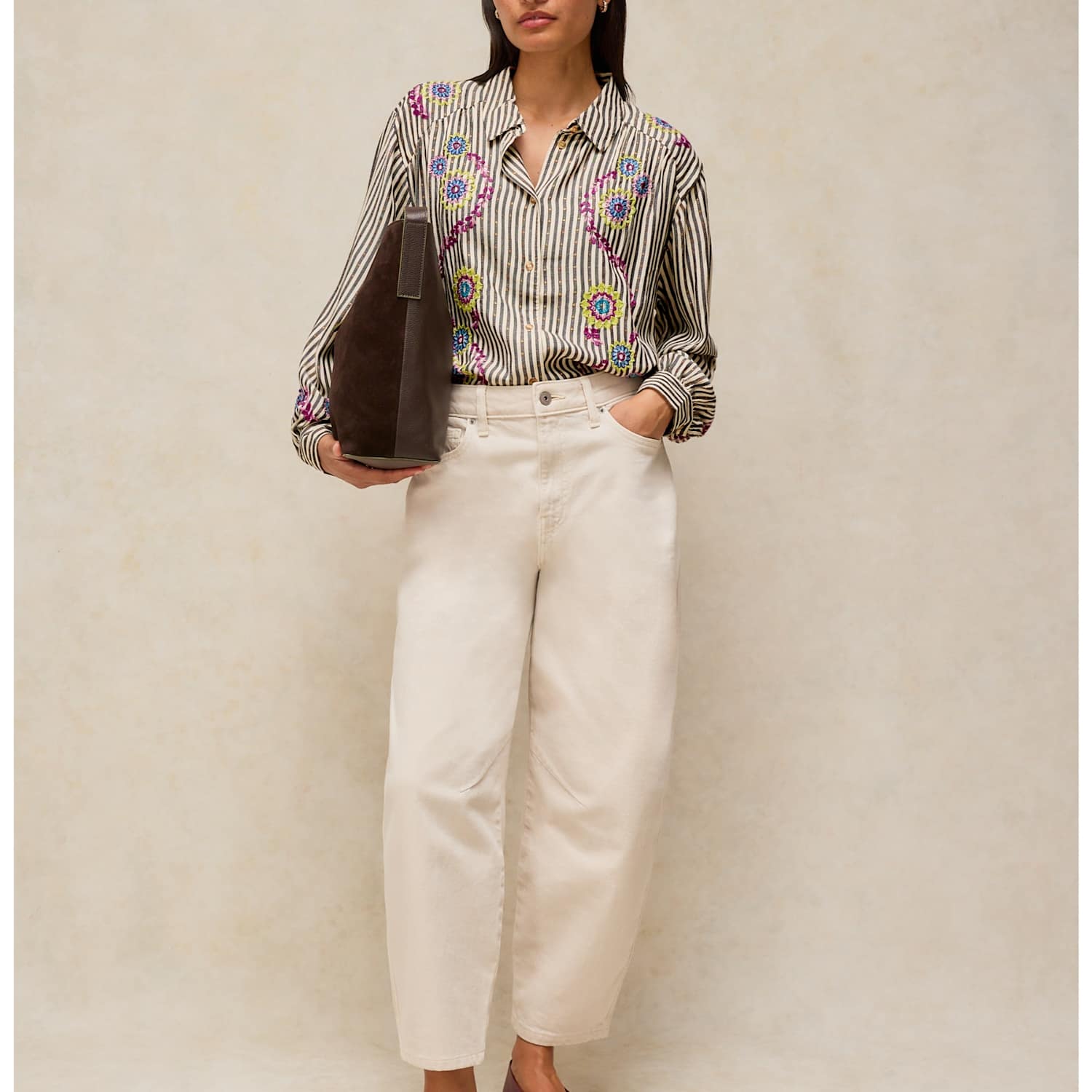 White Stuff Women's Embroidered Collared Shirt - 16 - Ivory Mix - Available at M&S