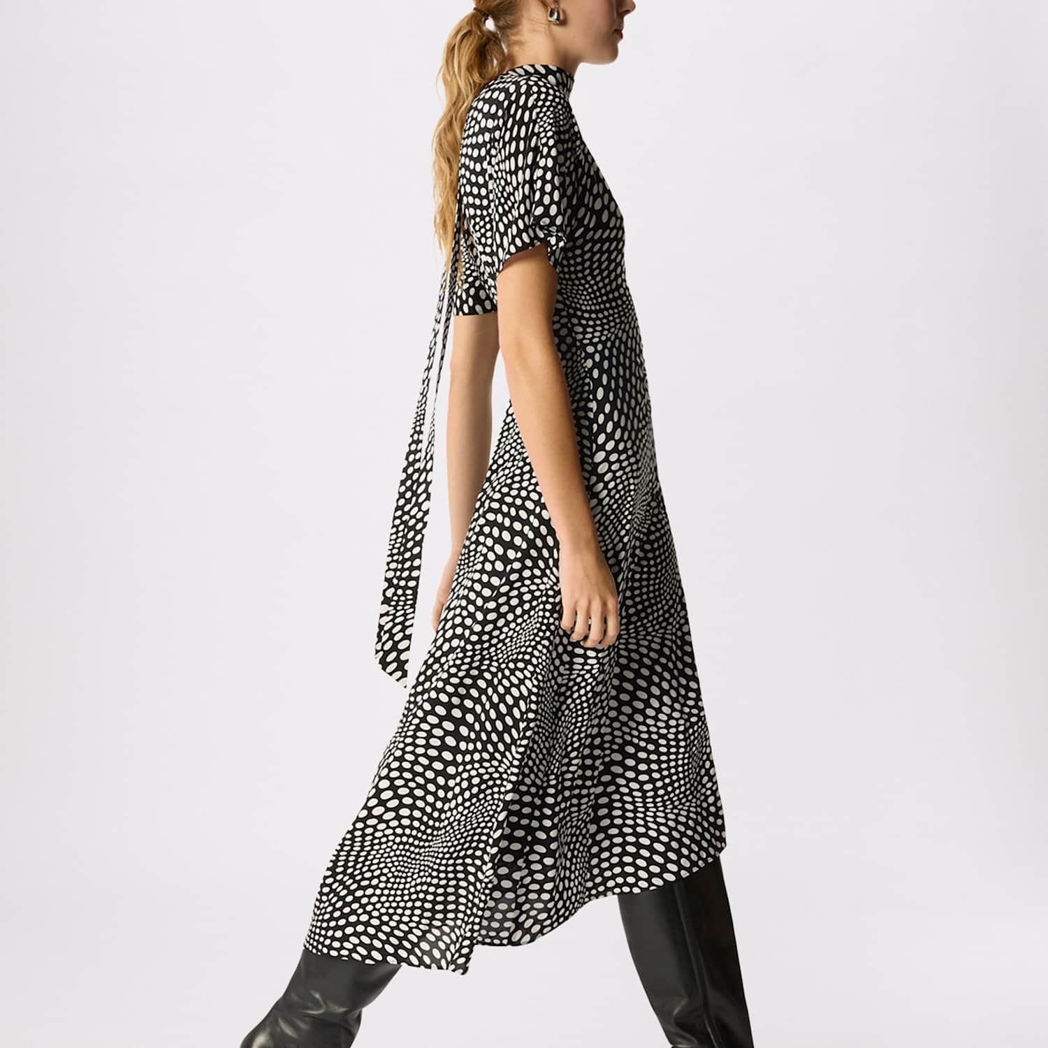 Whistles Women's Polka Dot V-Neck Scarf Neck Midi Column Dress - 8 - Black Mix - Available at M&S