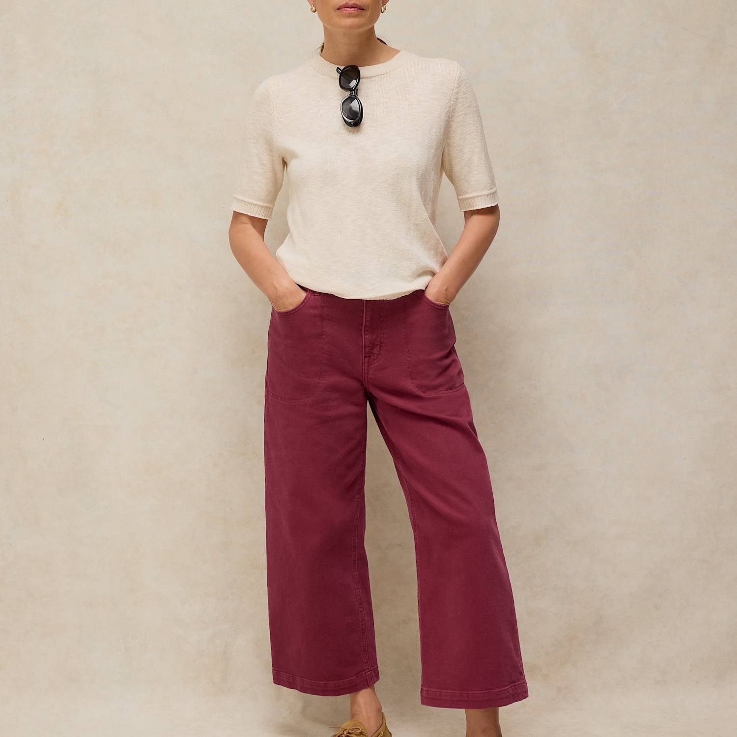 White Stuff Women's Mid Rise Wide Leg Cropped Jeans - 8 - Purple - Available at M&S