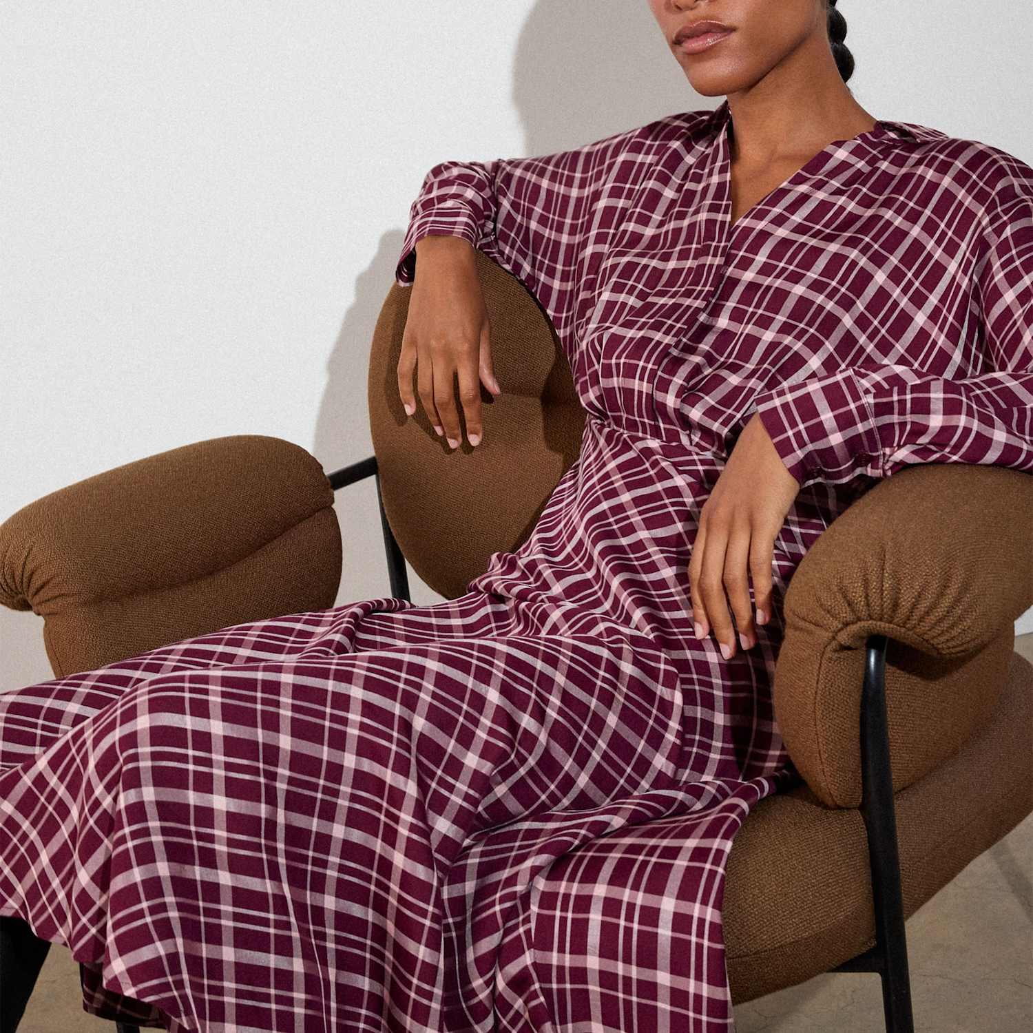 Whistles Women's Checked Button Through Midi Shirt Dress - 18 - Burgundy Mix - Available at M&S