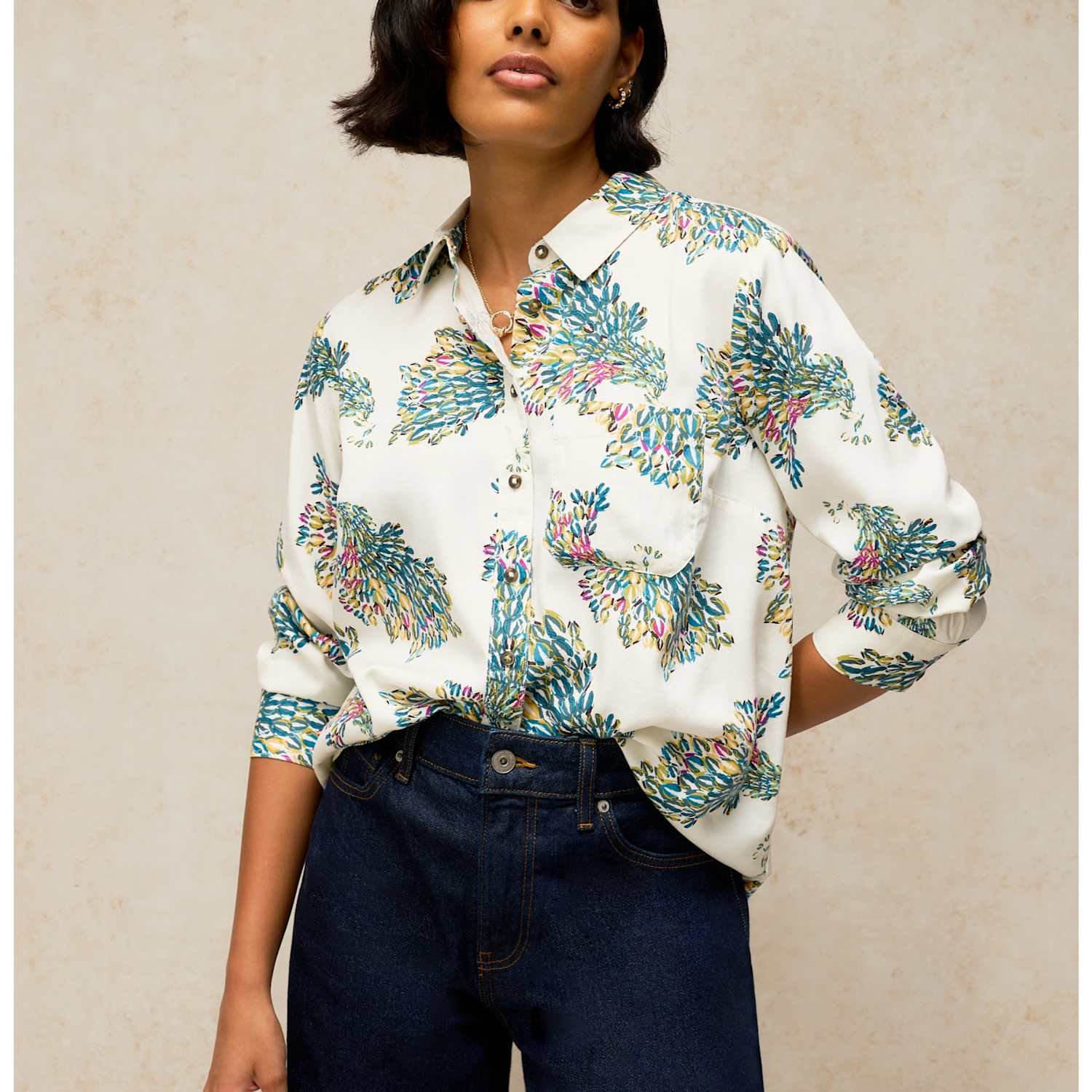 White Stuff Women's Libby Pure Cotton Printed Collared Shirt - 16 - Ivory Mix - Available at M&S