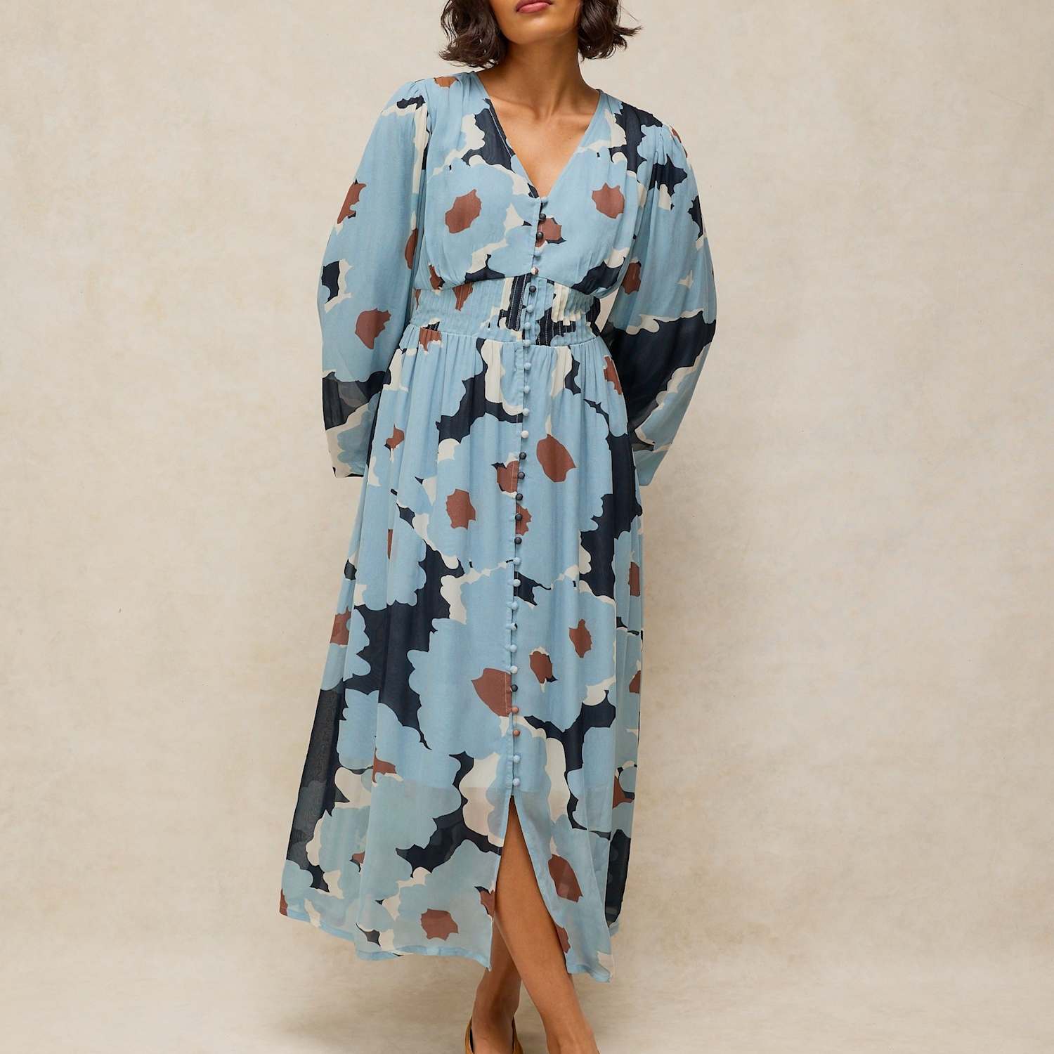 White Stuff Women's Leela Floral Midi Waisted Dress - 14 - Blue Mix - Available at M&S
