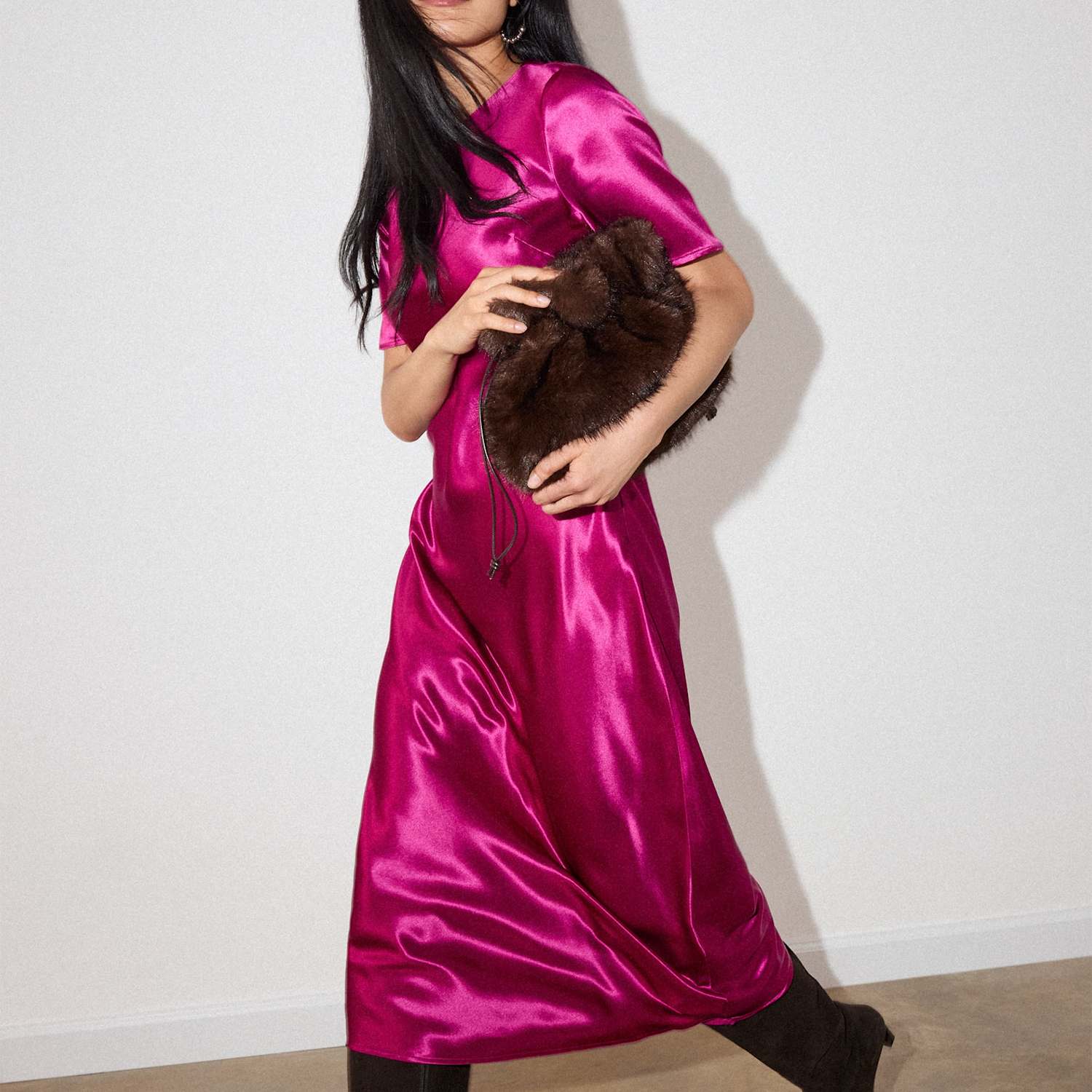 Whistles Women's Satin Twist Front Midi Bodycon Dress - 10 - Pink - Available at M&S