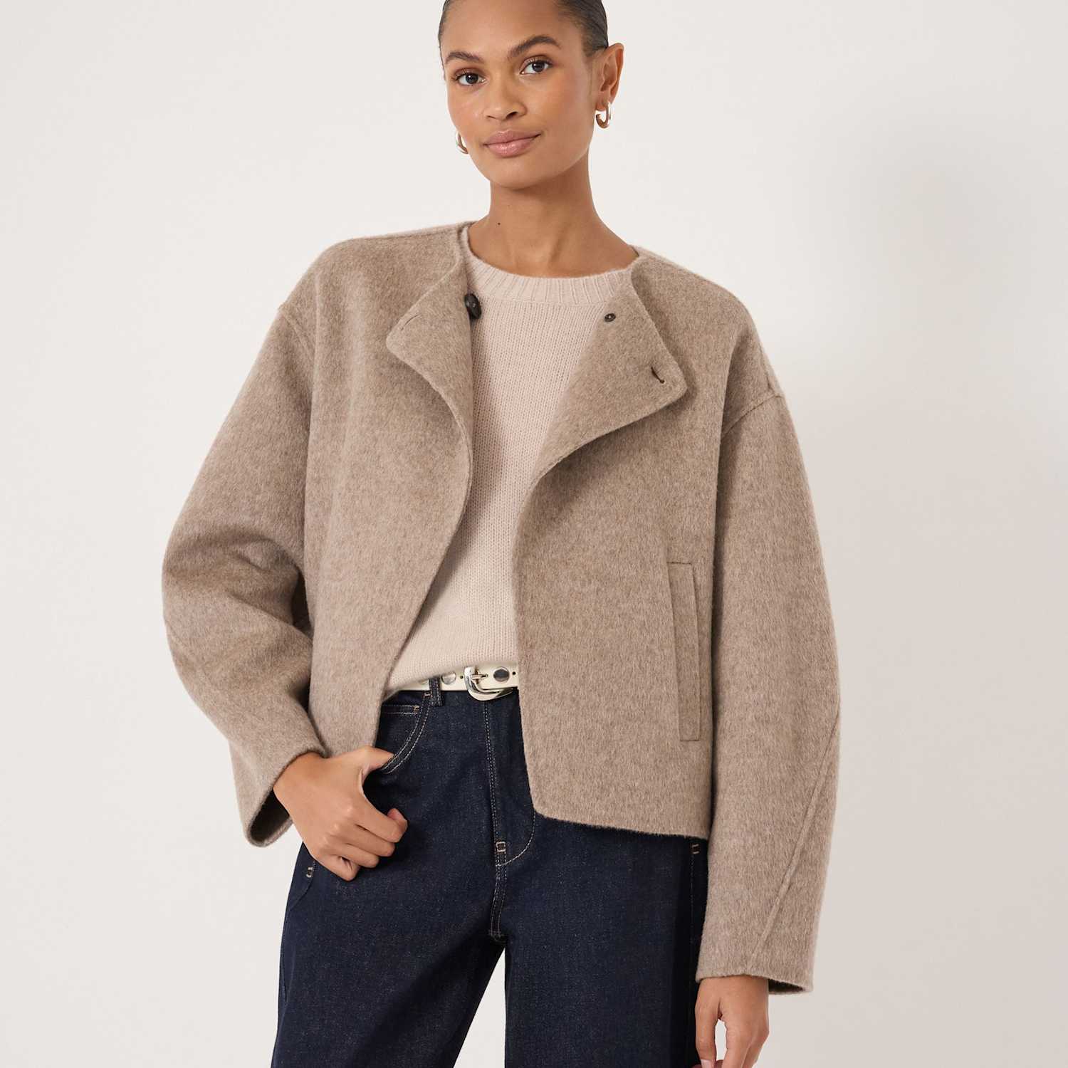 Hush Women's Pure Wool Collarless Short Jacket - Medium-Large - Oatmeal - Available at M&S