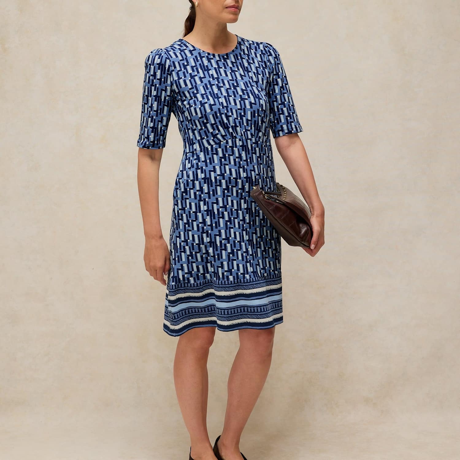 White Stuff Women's Olivia Cotton Rich Jersey Printed Waisted Dress - 10 - Blue Mix - Available at M&S