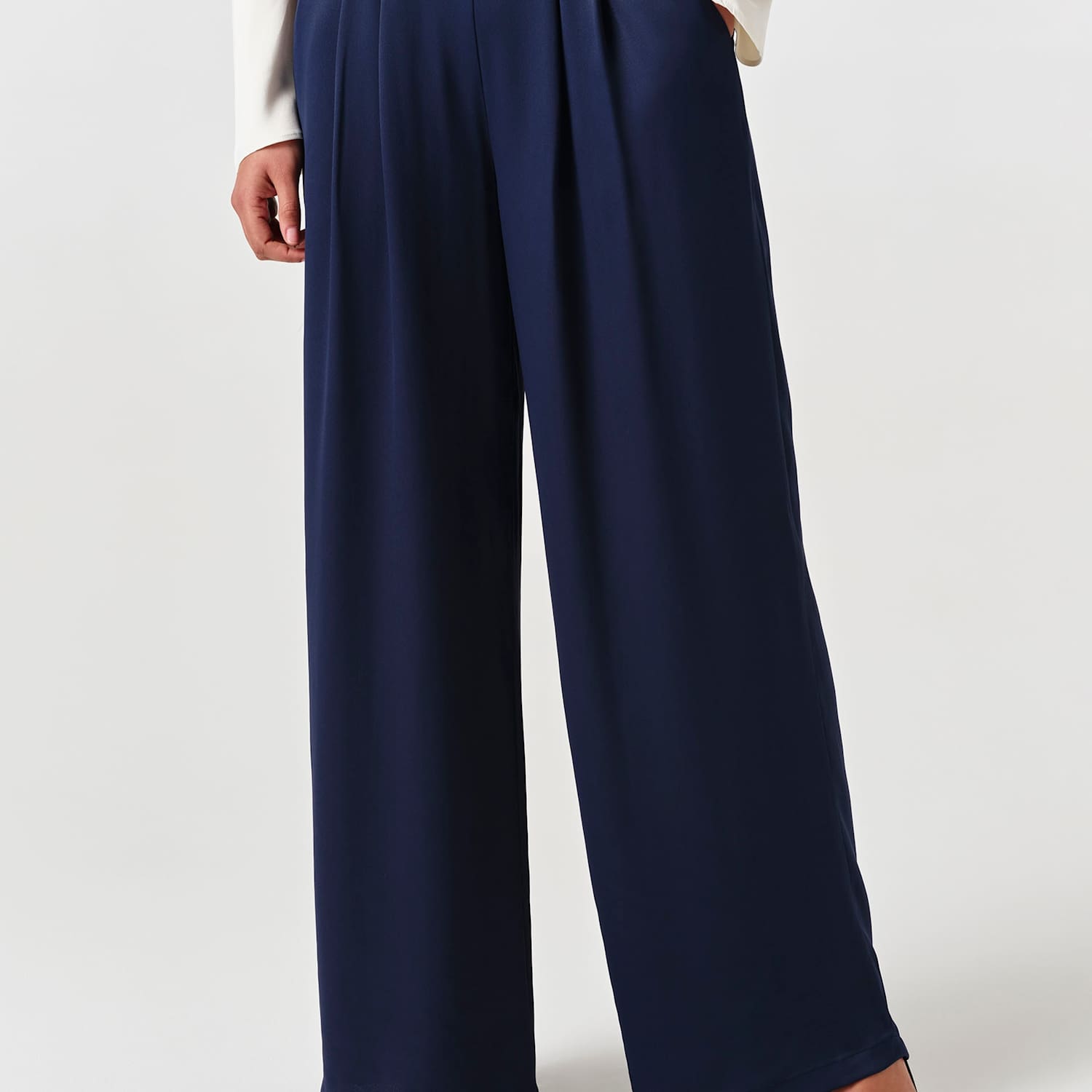 Ghost Women's Satin Pleated Wide Leg Trousers - 10 - Navy - Available at M&S