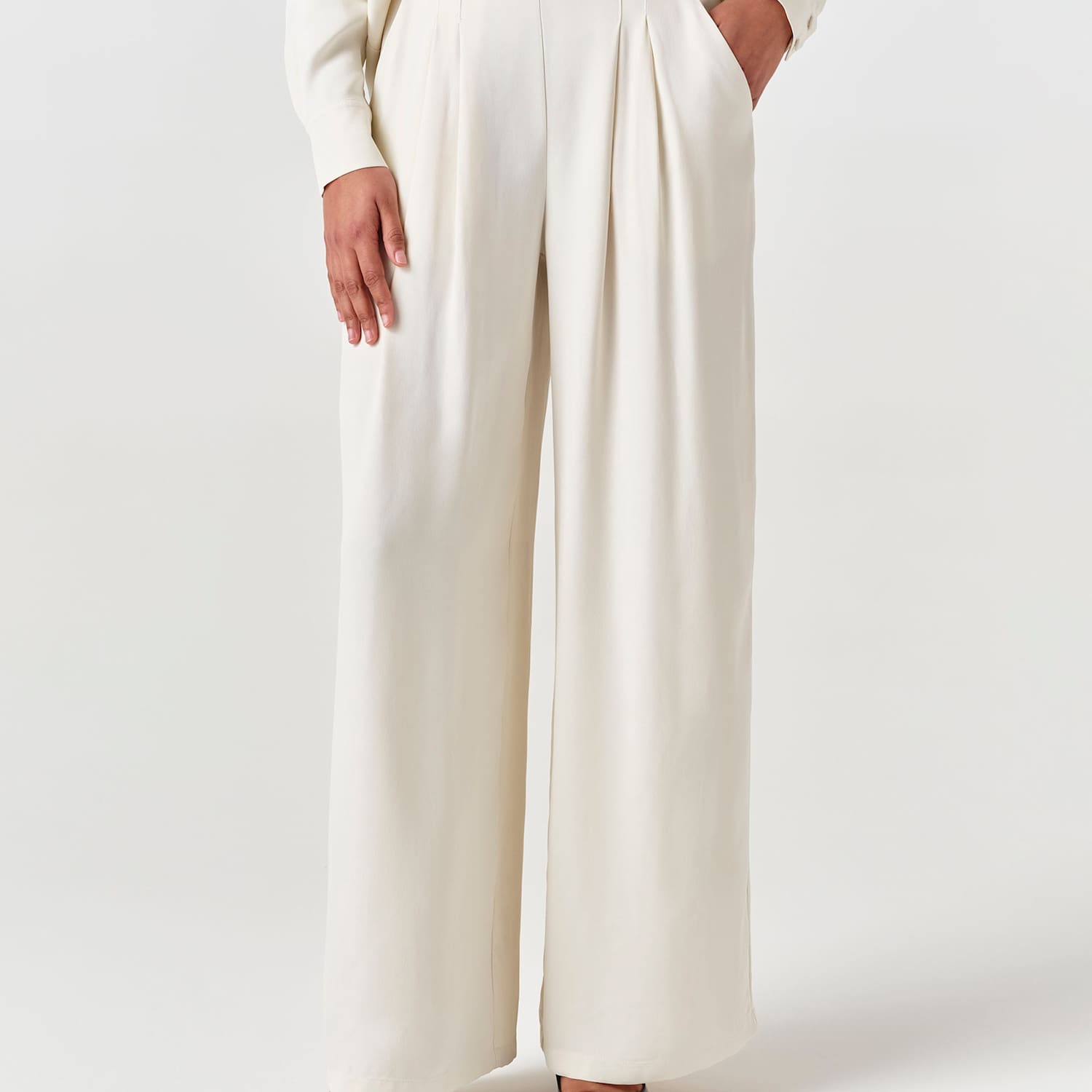 Ghost Women's Satin Pleated Wide Leg Trousers - 14 - Ivory - Available at M&S
