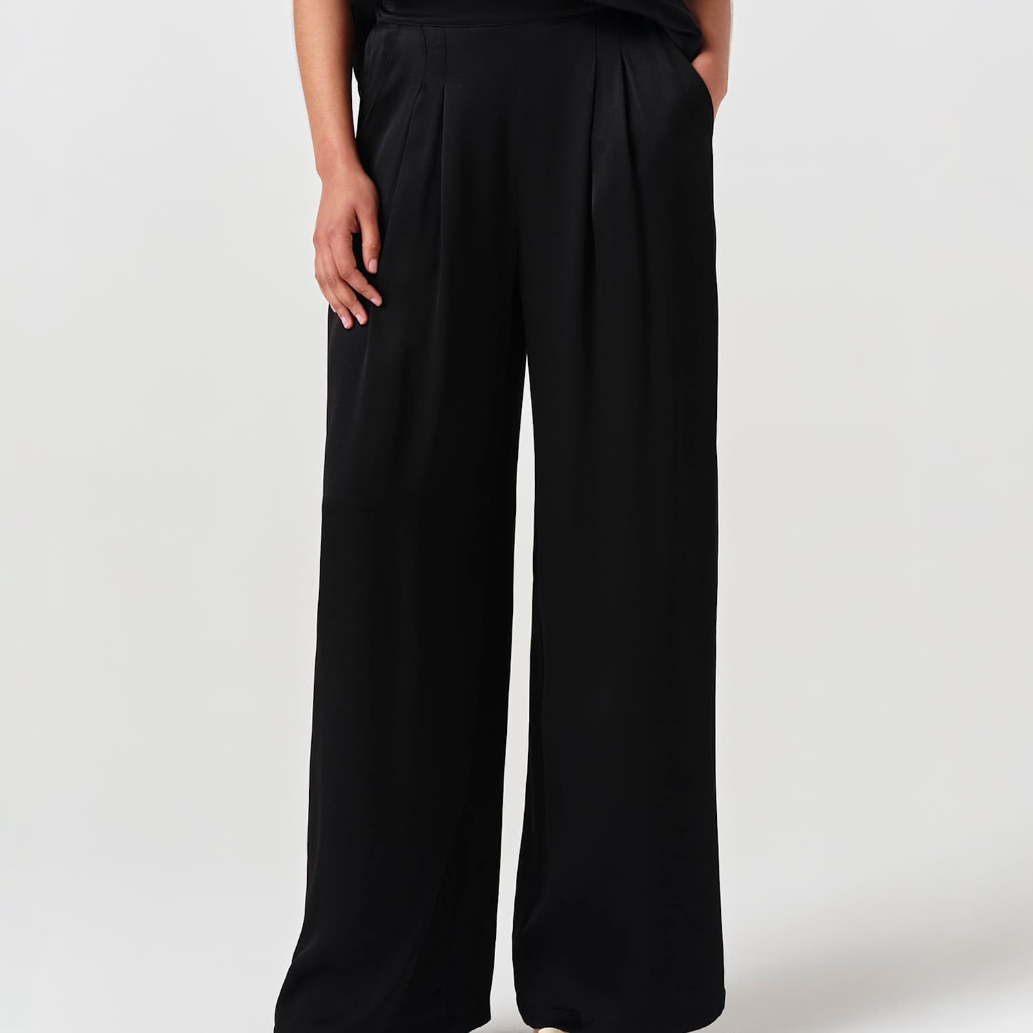 Ghost Women's Satin Pleated Wide Leg Trousers - 14 - Black - Available at M&S