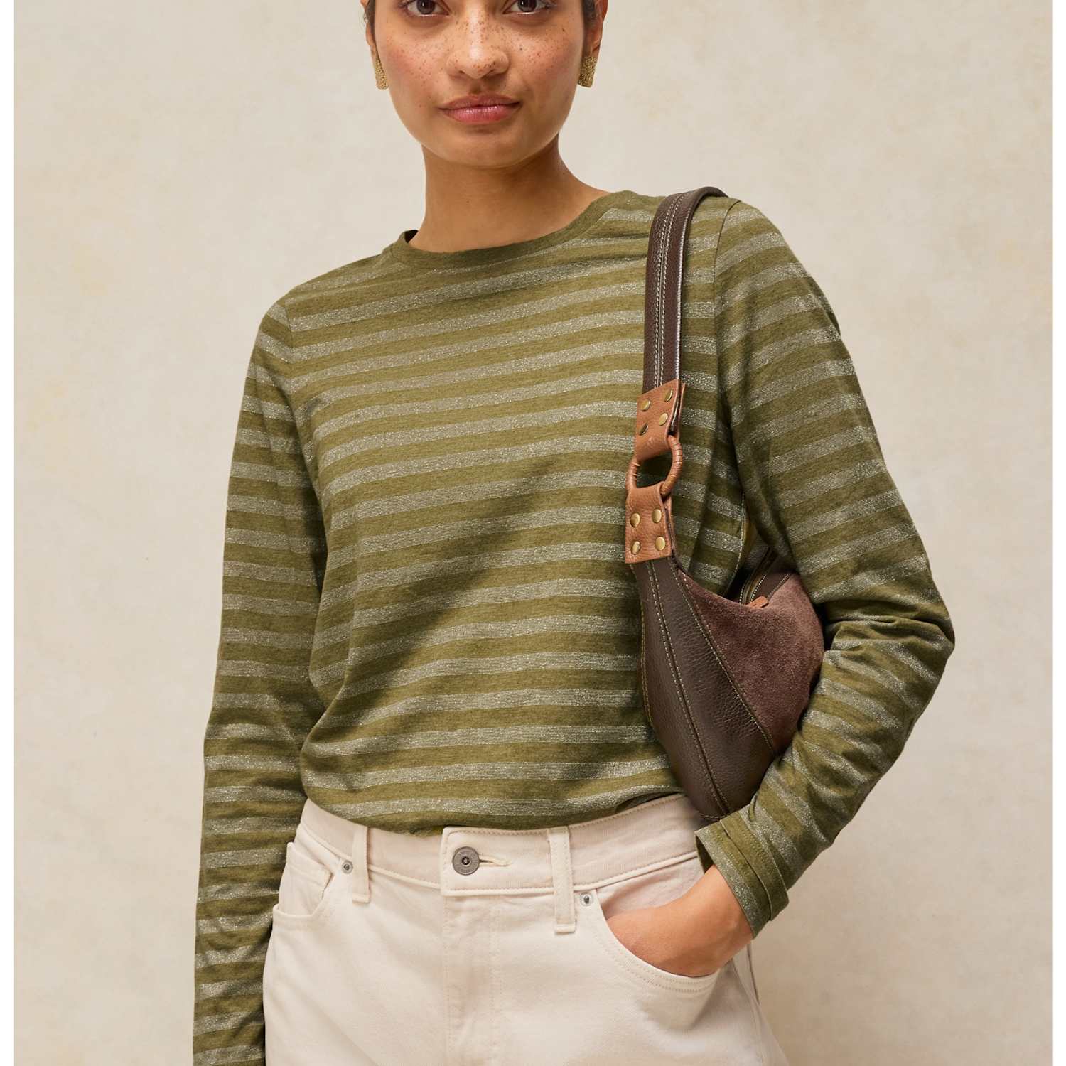 White Stuff Women's Clara Striped Sparkly T-Shirt - 12 - Green Mix - Available at M&S