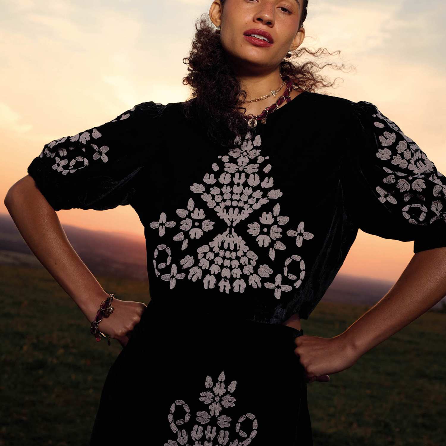 White Stuff Women's Kai Velvet Embroidered Top - 14 - Black - Available at M&S