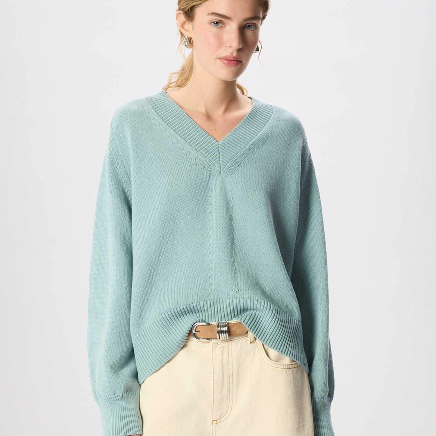 Whistles Women's Pure Cotton V-Neck Relaxed Jumper - Extra Small - Blue - Available at M&S