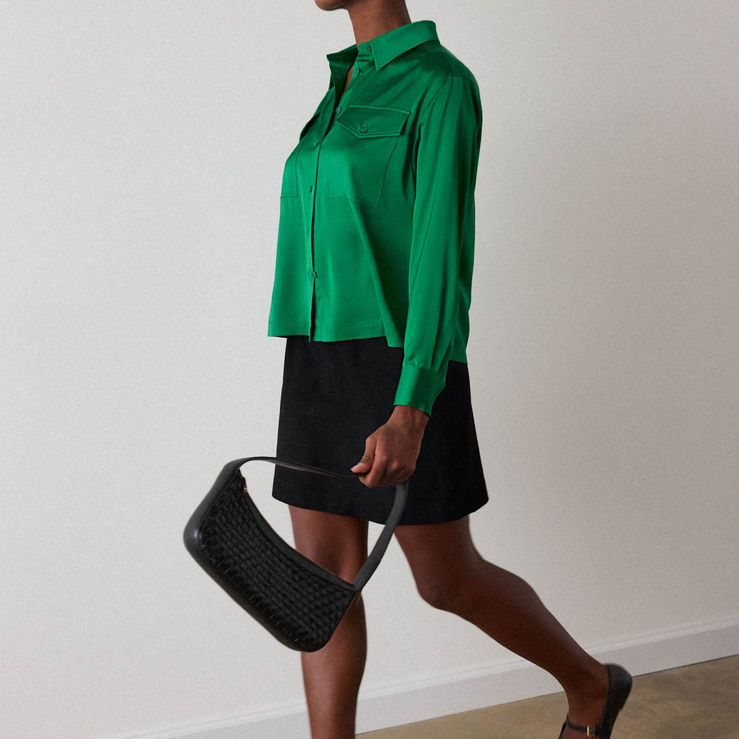 Whistles Women's Satin Utility Collared Shirt - 14 - Green - Available at M&S