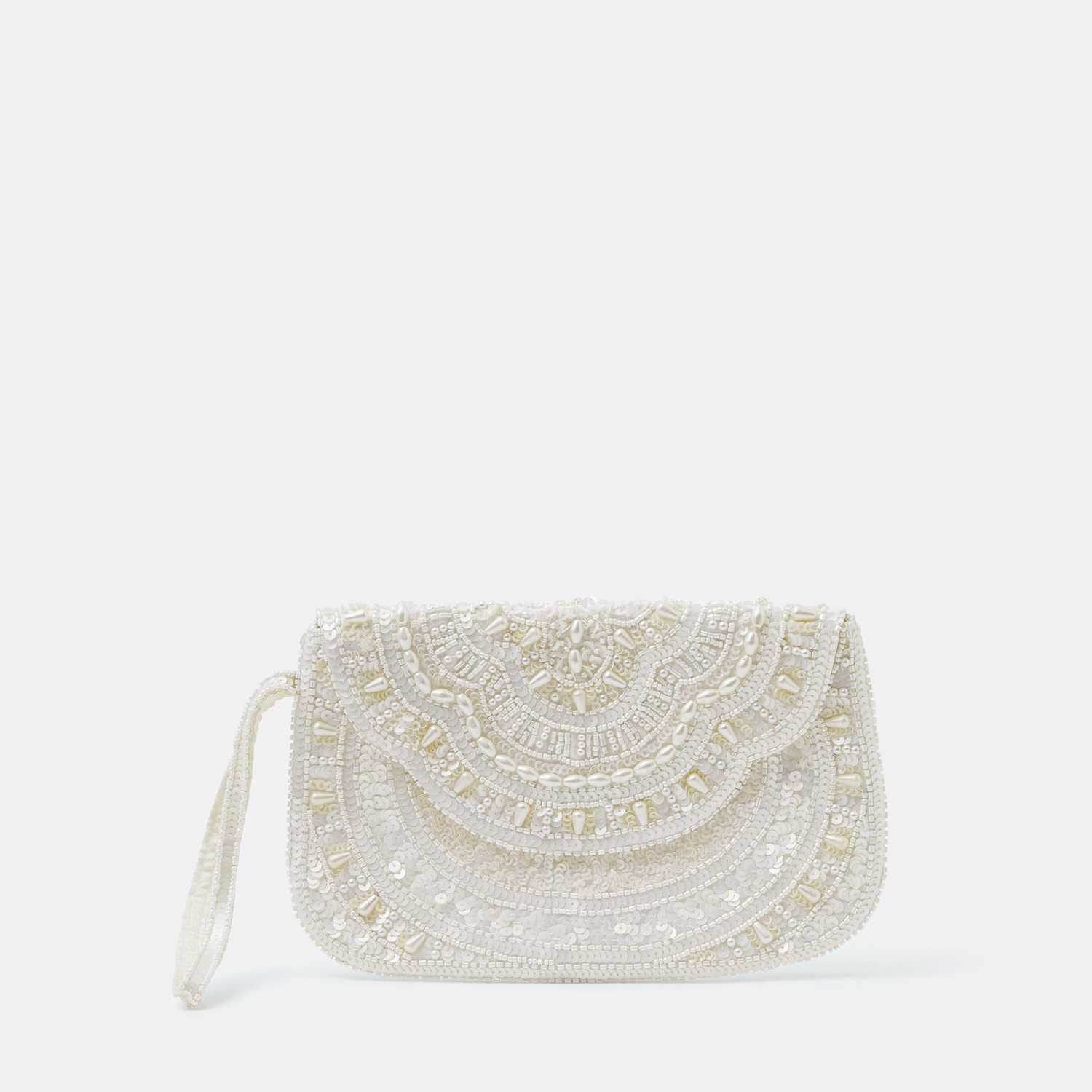 Accessorize Women's Beaded Embellished Clutch Bag - Ivory - Available at M&S