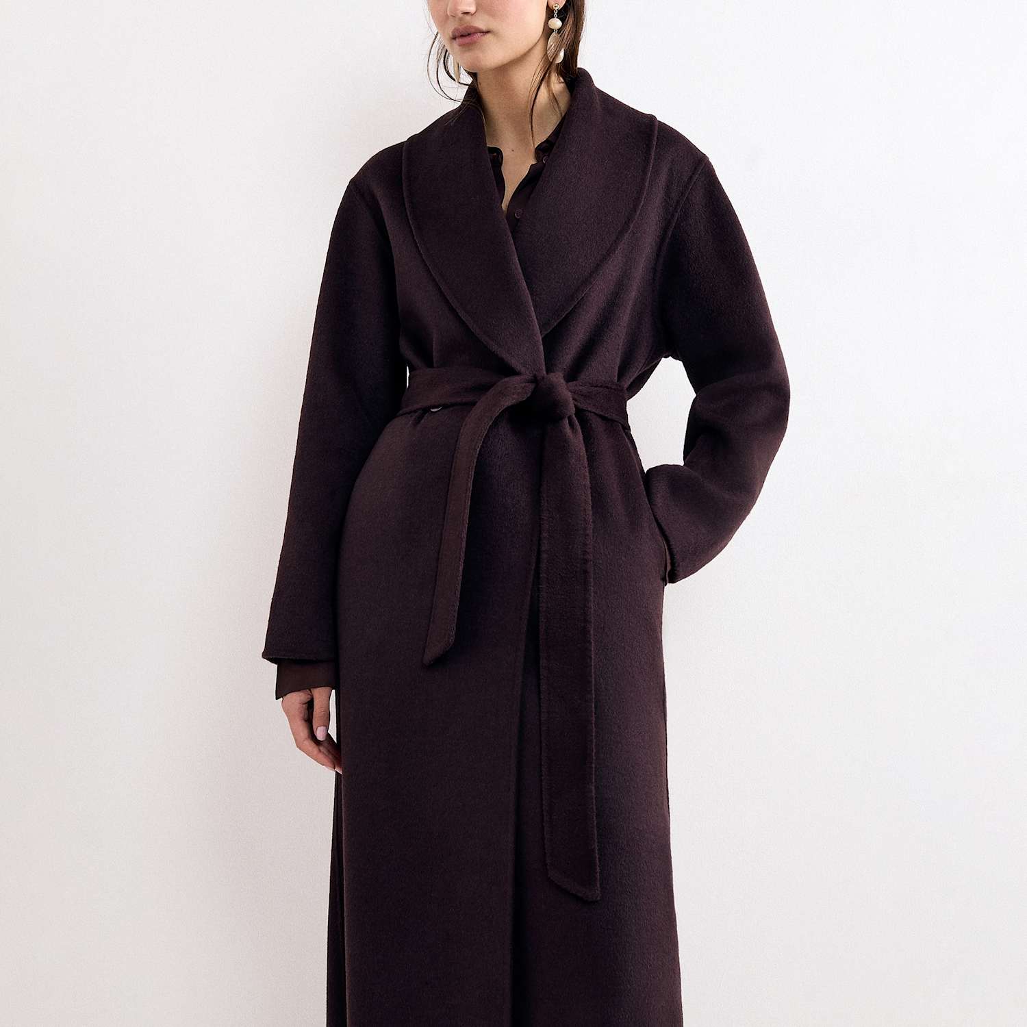 Phase Eight Women's Wool Blend Shawl Collar Double Face Midi Coat - Medium - Brown - Available at M&S