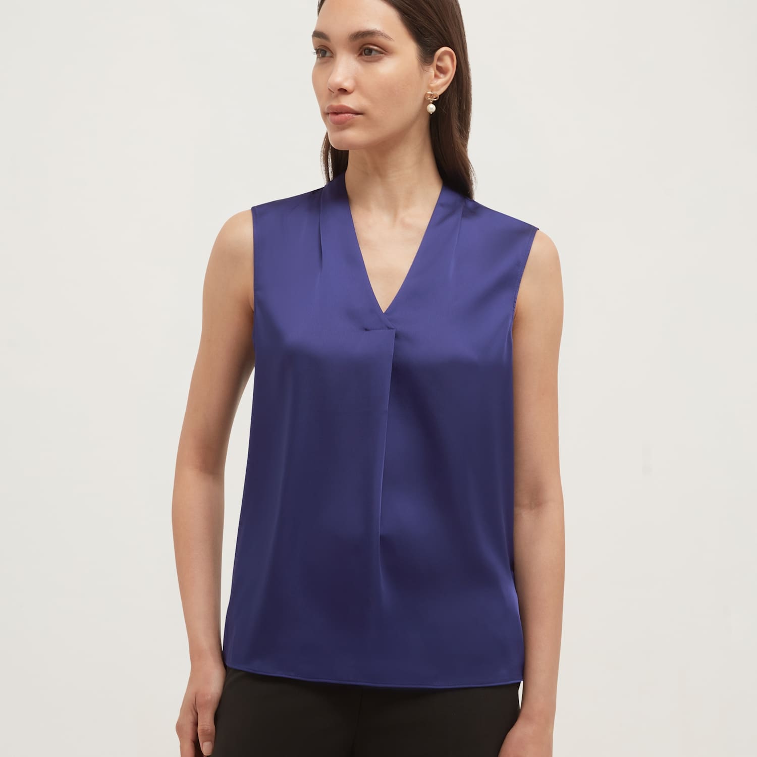 Hobbs Women's Satin V-Neck Pleat Detail Blouse - 12 - Blue - Available at M&S
