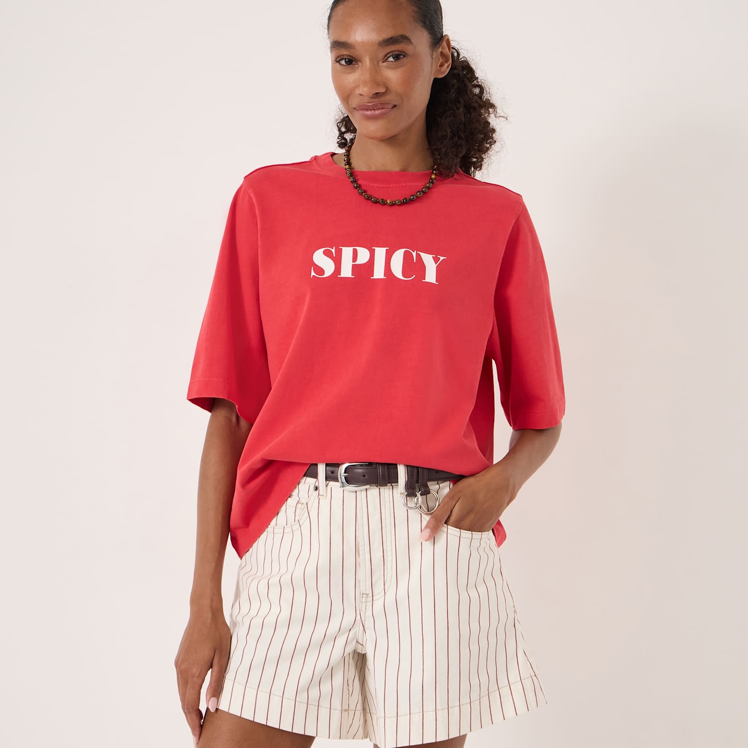 Hush Women's Pure Cotton Spicy Graphic Boxy T-Shirt - XS-S - Red Mix - Available at M&S