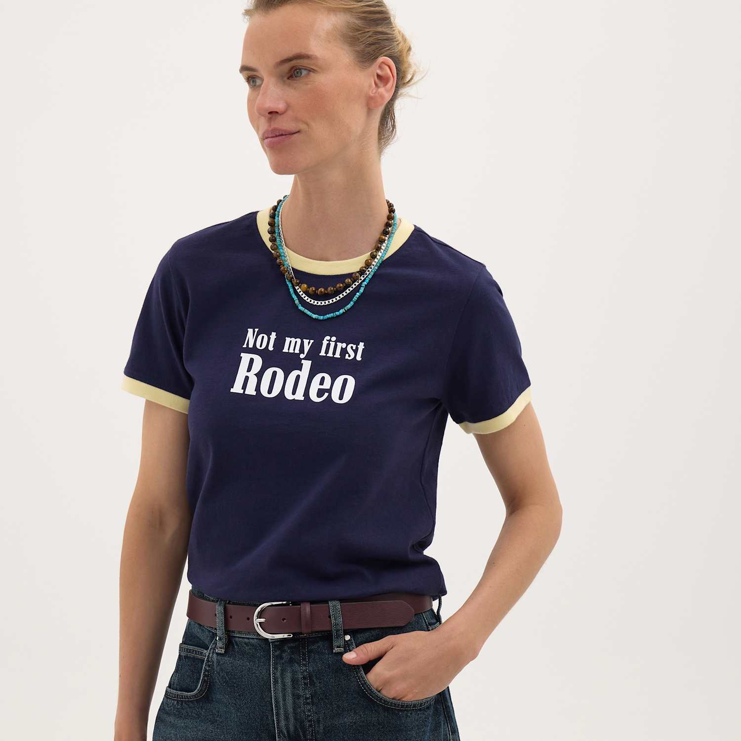 Hush Women's Pure Cotton Not My First Rodeo Ringer Tee - Small - Dark Navy Mix - Available at M&S