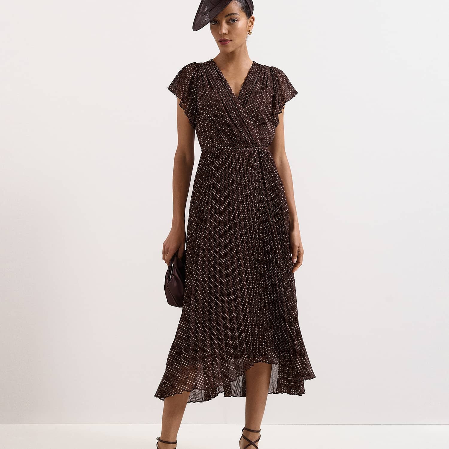 Phase Eight Women's Polka Dot V-Neck Midi Skater Dress - 12 - Brown Mix - Available at M&S