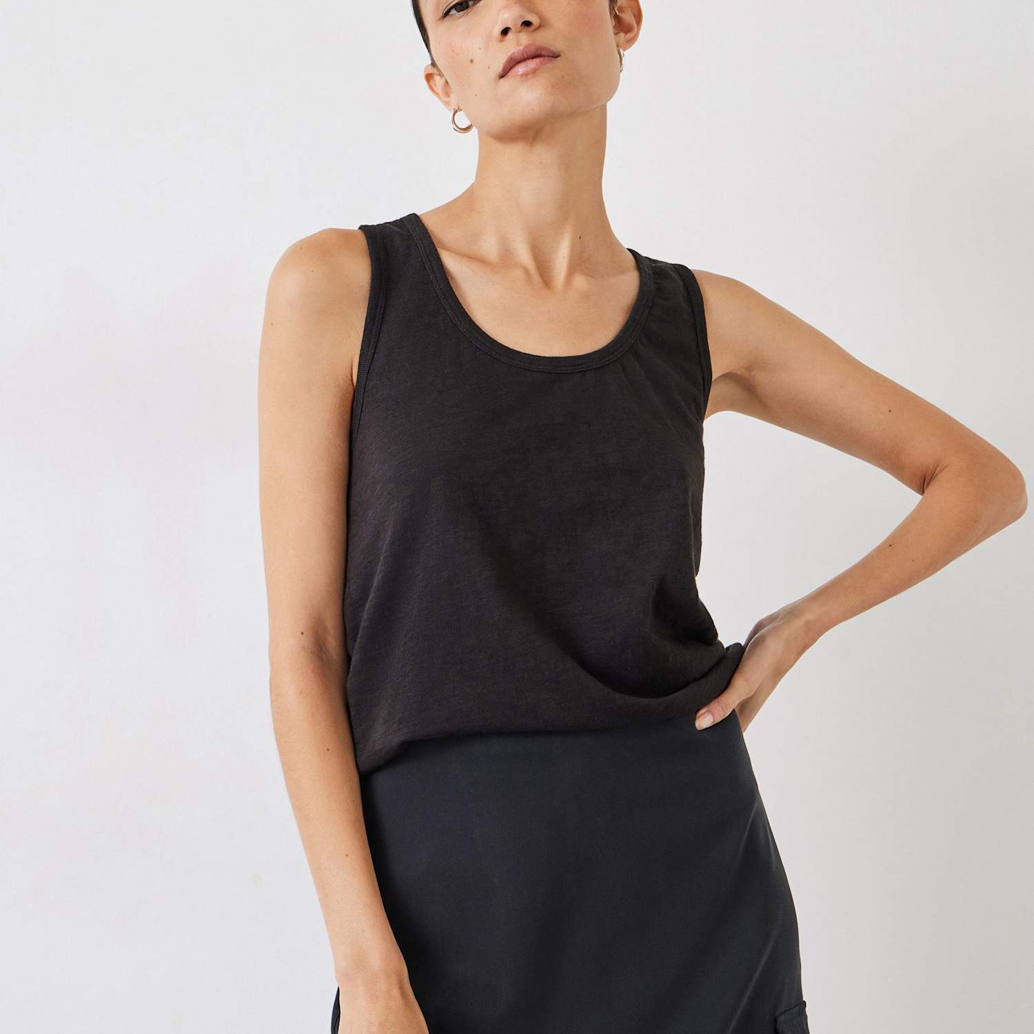 Hush Women's Pure Cotton Scoop Neck Vest - Small - Black - Available at M&S