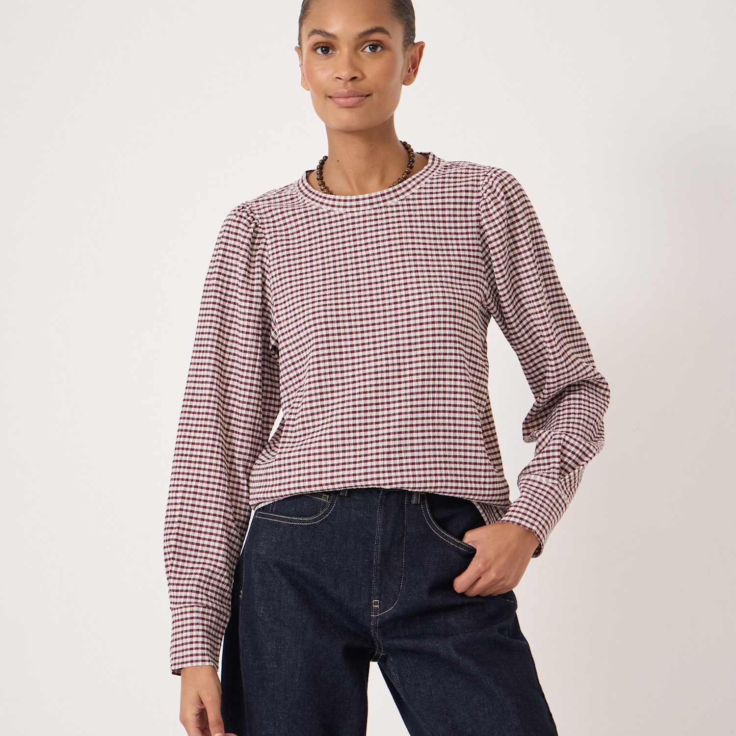 Hush Women's Emily Gingham Puff Sleeve Top - XS-S - Red Mix - Available at M&S