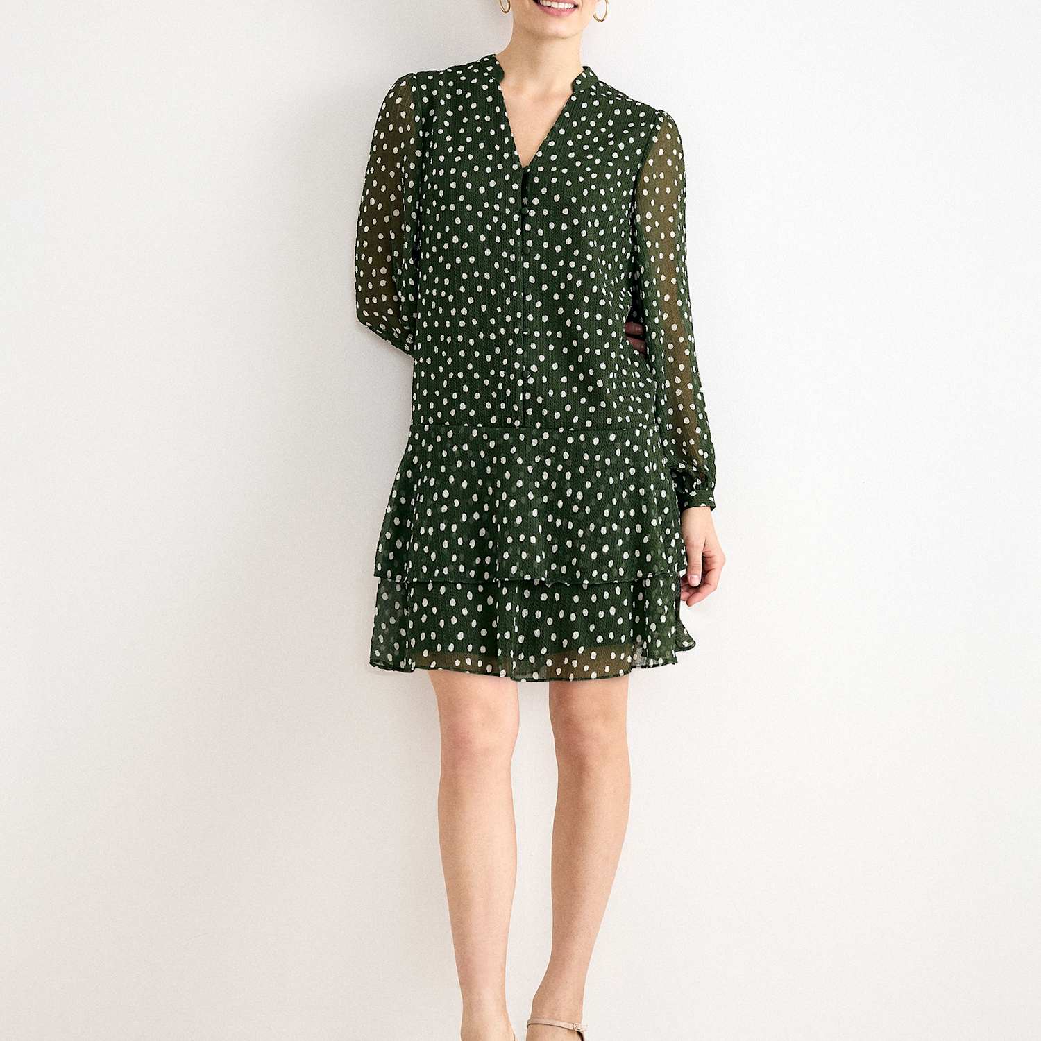 Phase Eight Women's Polka Dot V-Neck Mini Swing Dress - 14 - Green Mix - Available at M&S