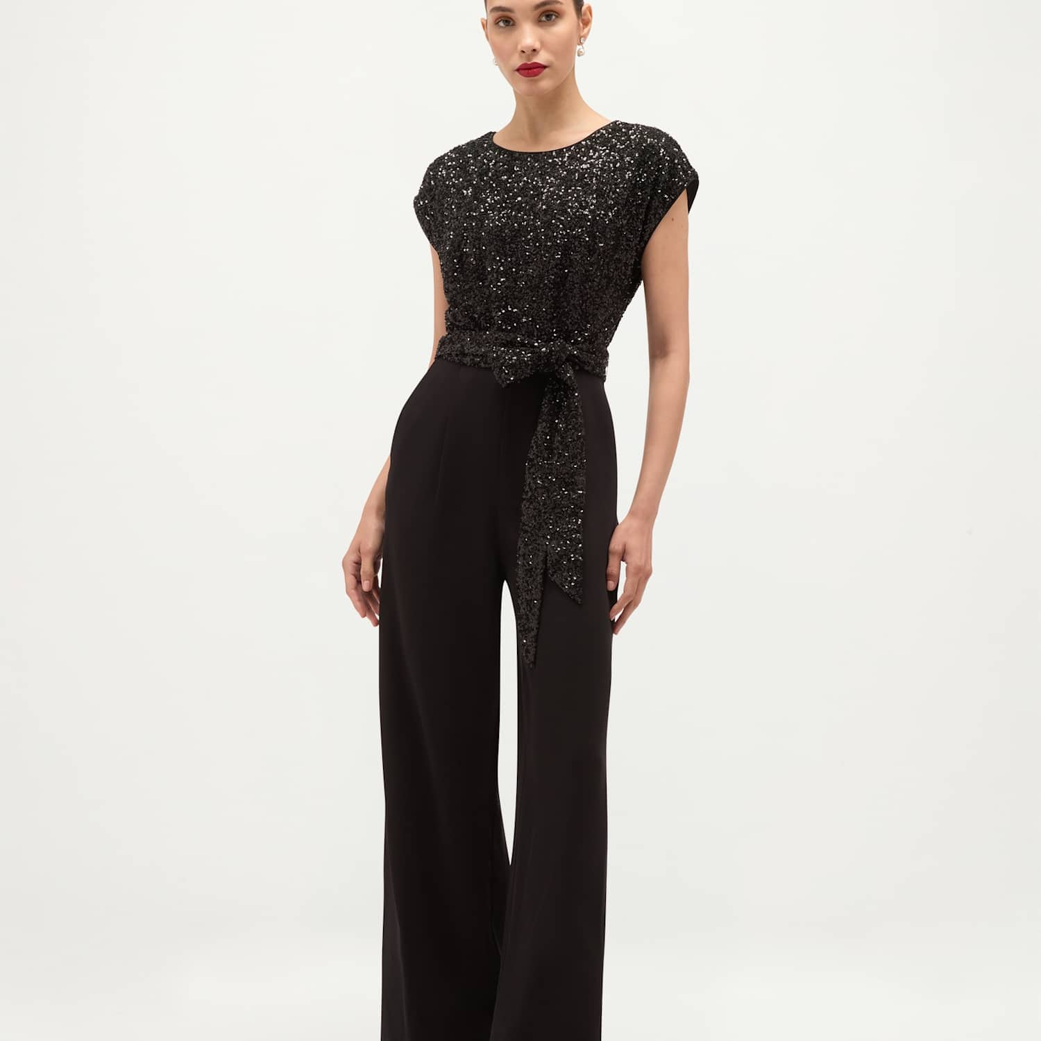 Hobbs Women's Crepe Sequin Tie Waist Wide Leg Jumpsuit - 14 - Black Mix - Available at M&S