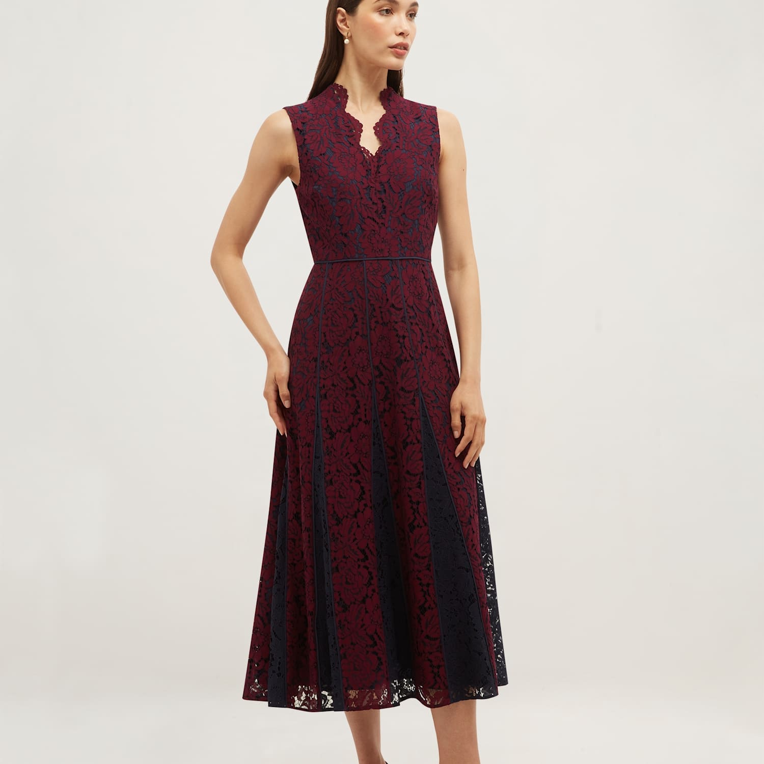 Hobbs Women's Lace V-Neck Knee Length Skater Dress - 10 - Purple - Available at M&S