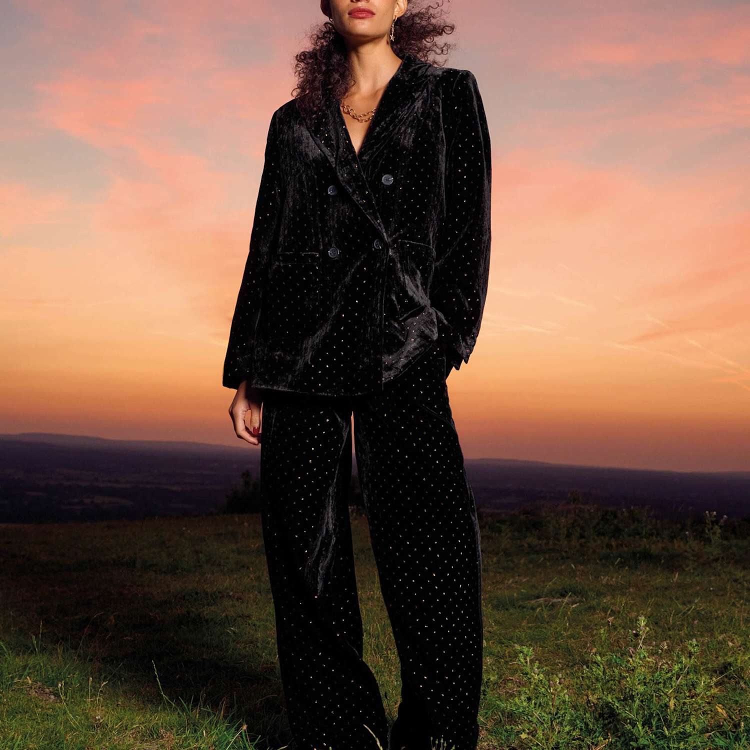 White Stuff Women's Velvet Wide Leg Trousers - 12 - Black Mix - Available at M&S