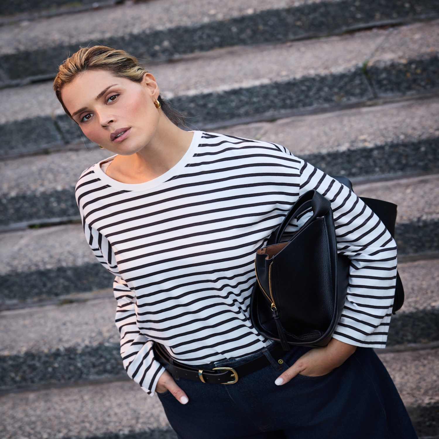 Live Unlimited London Women's Curve Pure Cotton Striped Round Neck Top - 24 - Brown Mix - Available at M&S