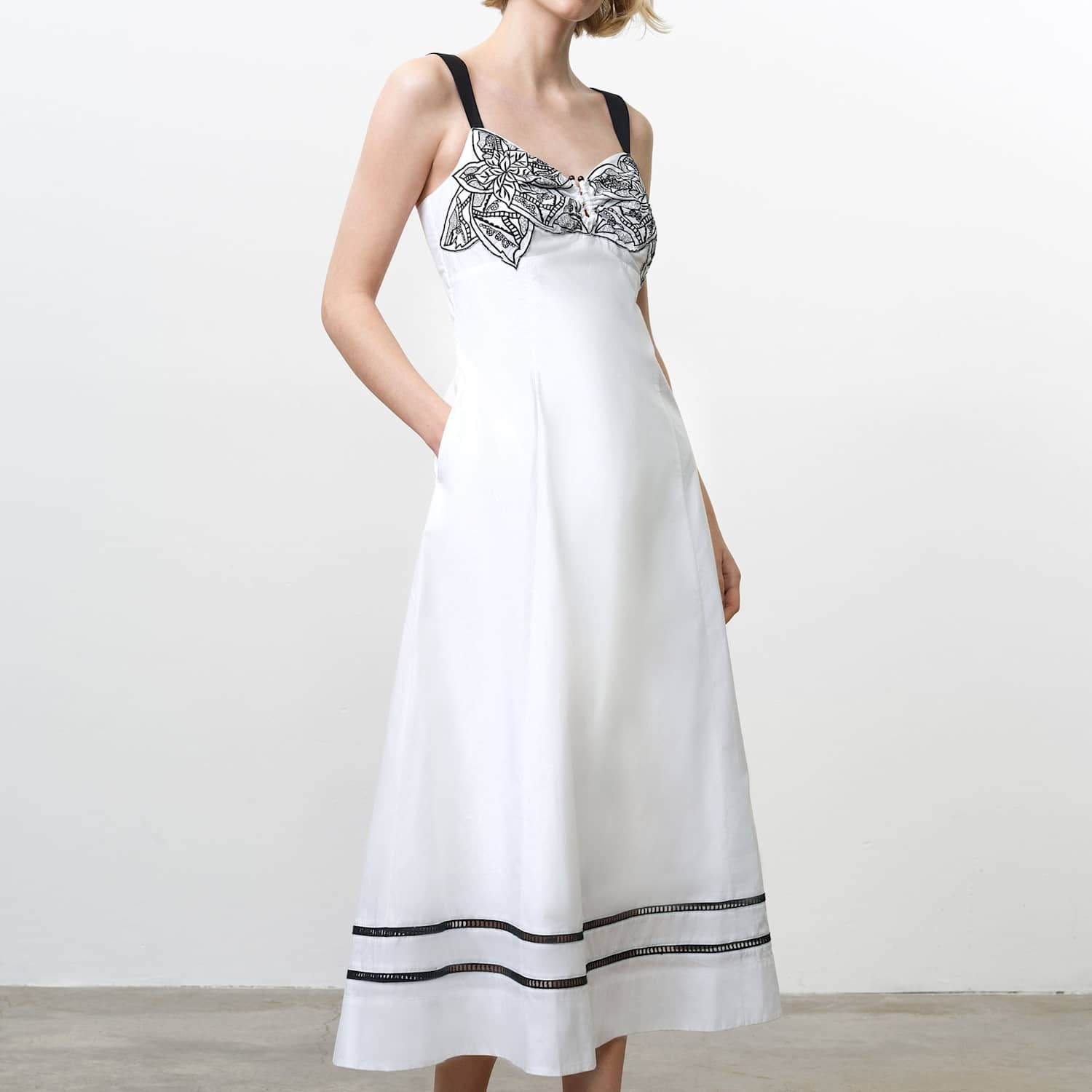French Connection Women's Pure Cotton Floral Embroidery U-Wire Midi Dress - 14 - White Mix - Available at M&S