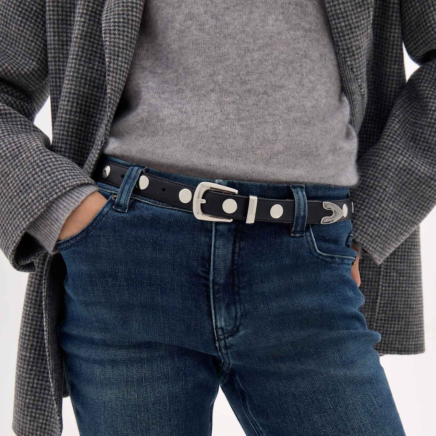 Hush Women's Leather Studded Belt - Small - Black - Available at M&S