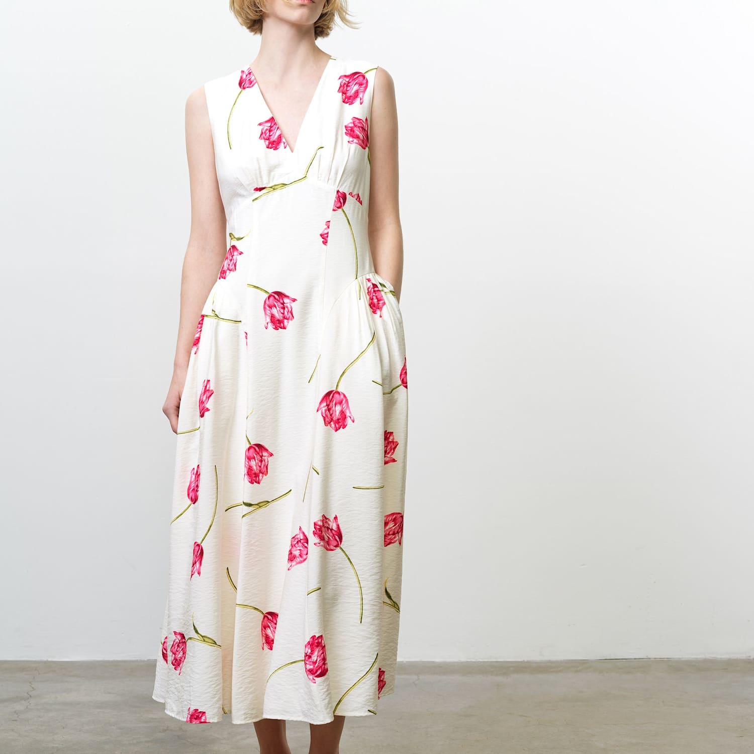 French Connection Women's Floral V-Neck Midi Skater Dress - 14 - Ivory Mix - Available at M&S