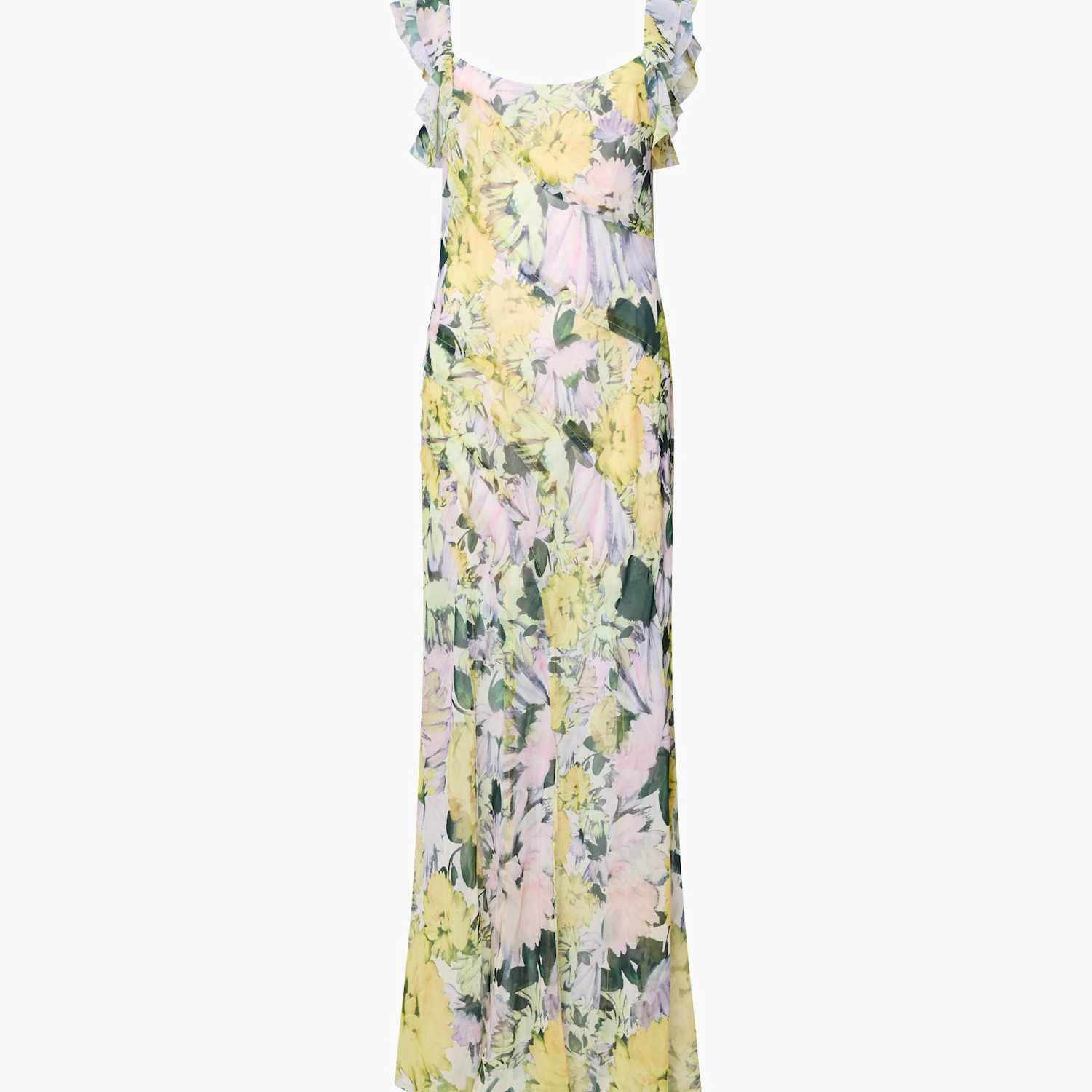 French Connection Women's Chiffon Floral Square Neck Midaxi Column Dress - 14 - Yellow Mix - Available at M&S