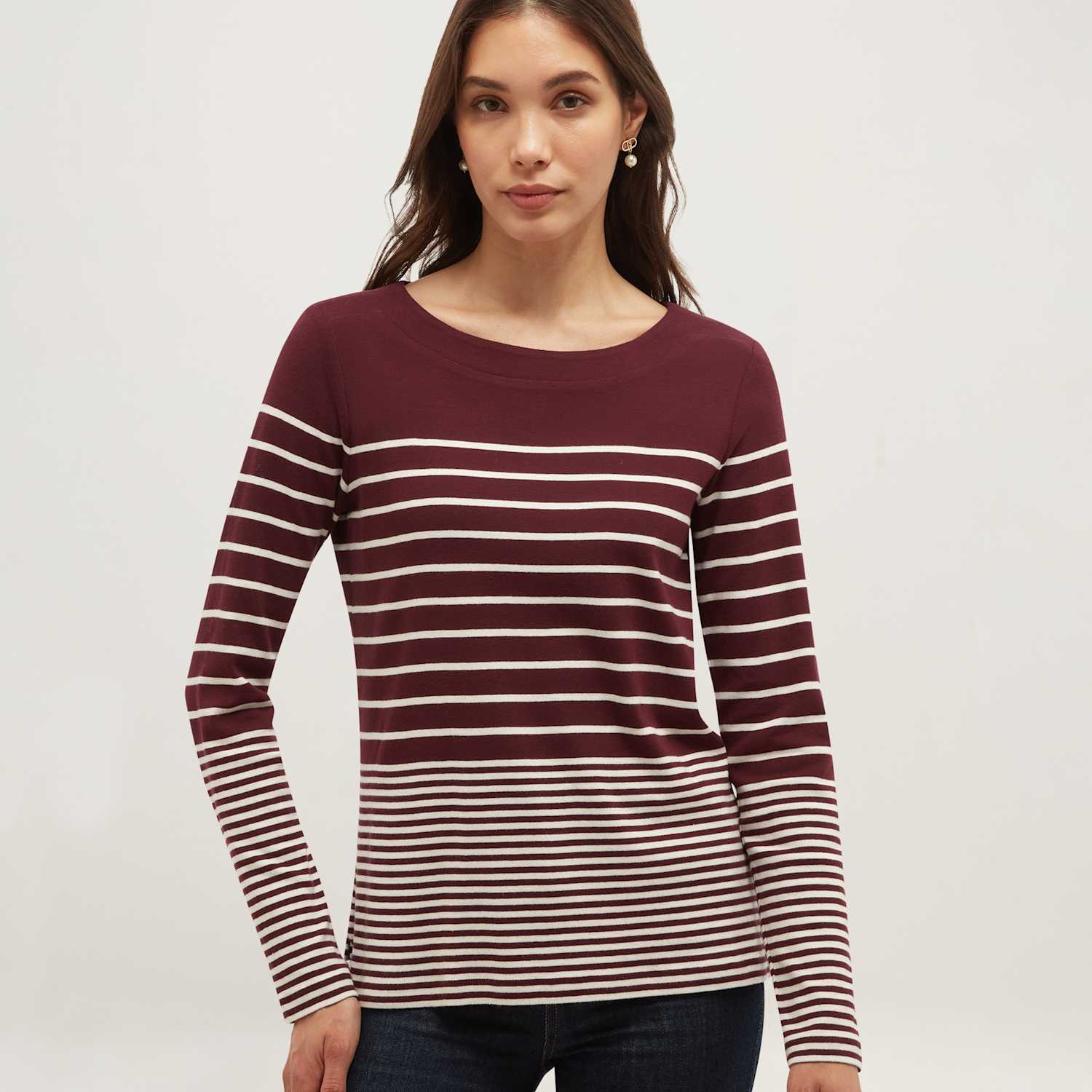 Hobbs Women's Pure Cotton Striped Slash Neck Relaxed Top - Medium - Purple Mix - Available at M&S