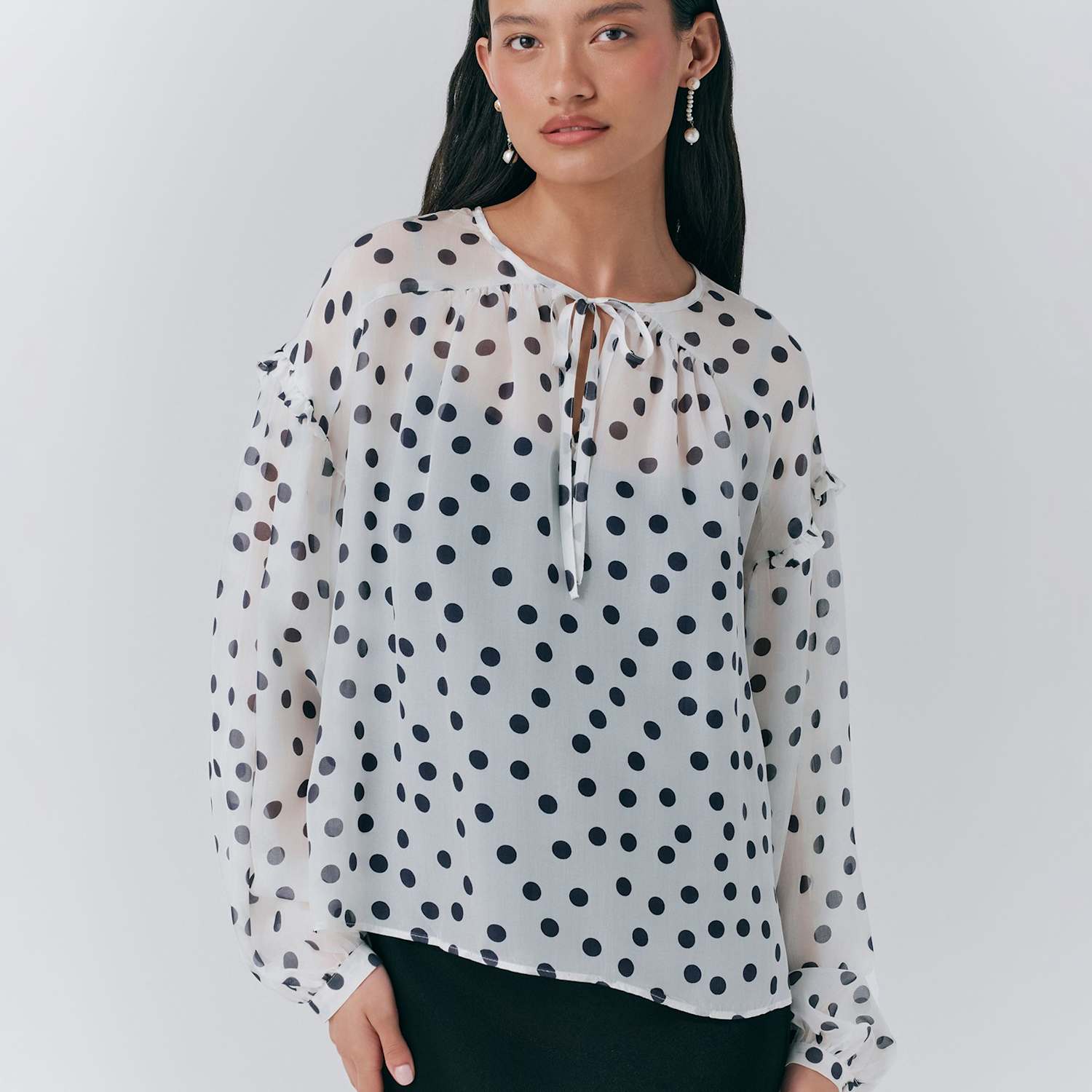 Ghost Women's Pure Silk Polka Dot Tie Neck Blouse - 8 - White Mix - Available at M&S
