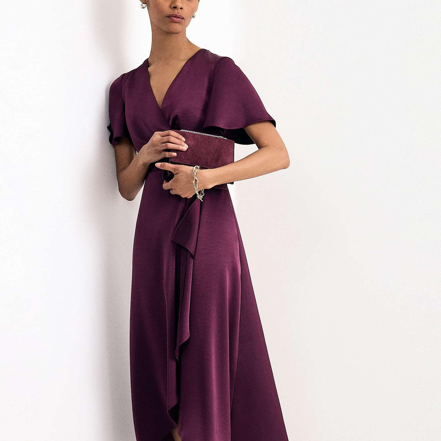 Phase Eight Women's V-Neck Angel Sleeve Midi Wrap Dress - 12 - Burgundy - Available at M&S