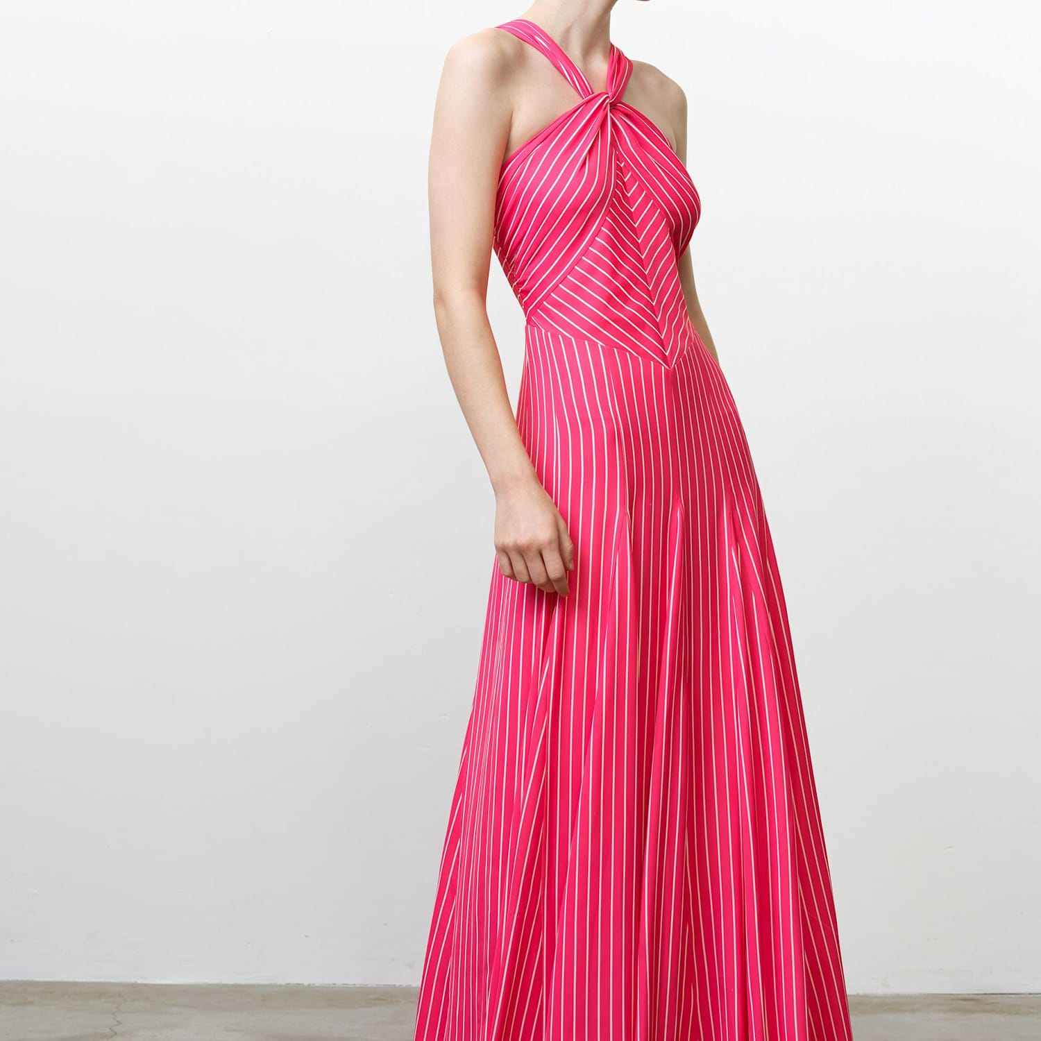 French Connection Women's Striped Halter Neck Midi Skater Dress - 12 - Pink Mix - Available at M&S
