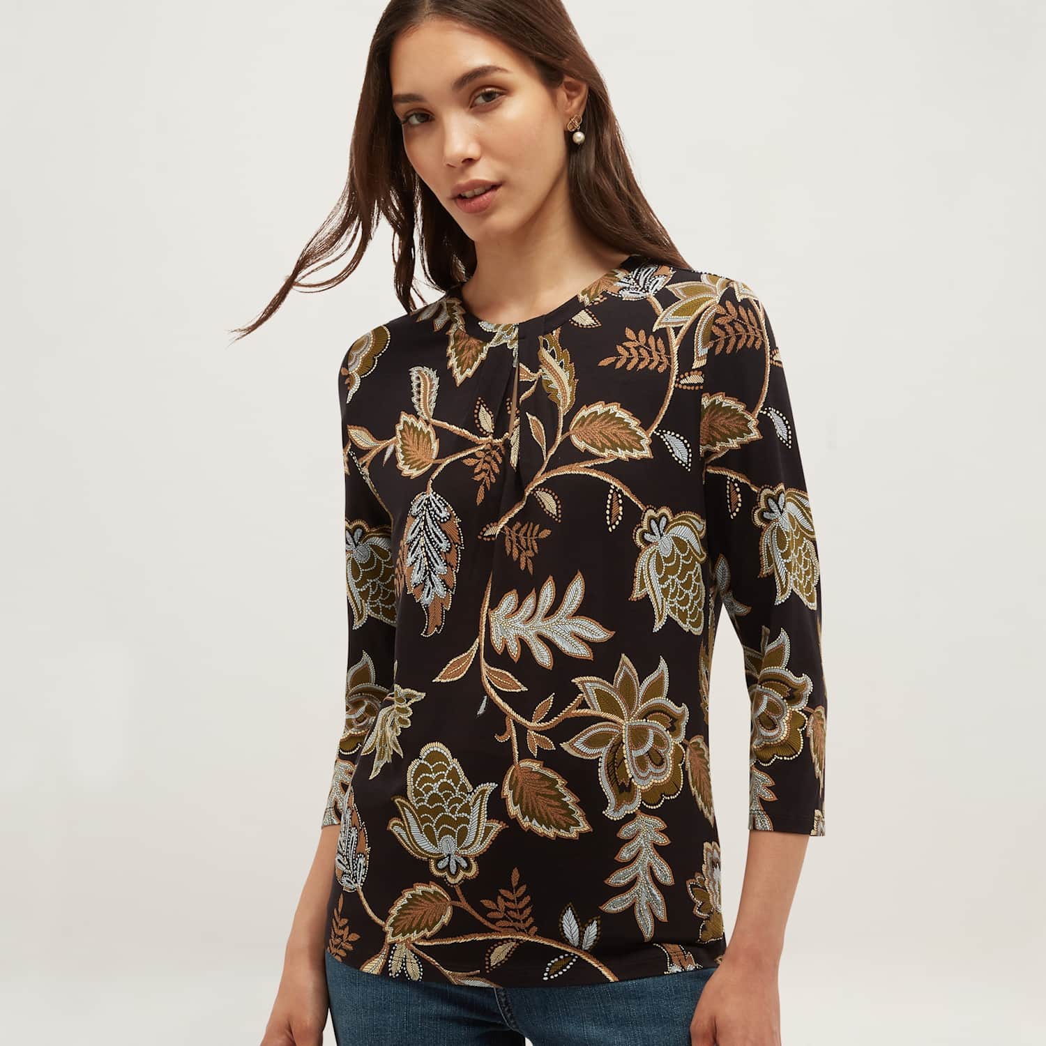 Hobbs Women's Jersey Floral Crew Neck Slim Fit Top - Medium - Green Mix - Available at M&S
