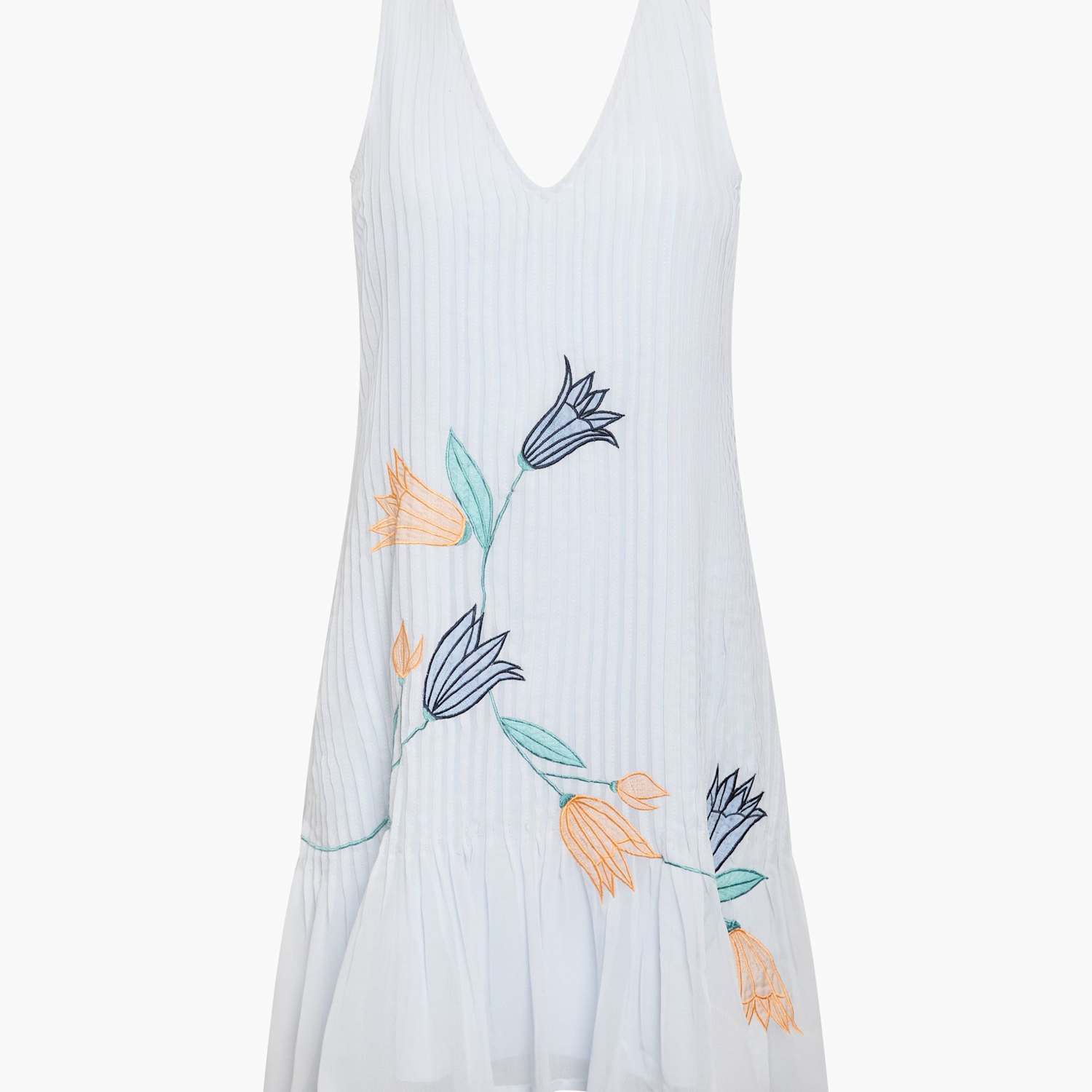French Connection Women's Floral Embroidery Pintuck Mini Drop Waist Swing Dress - Medium - Blue Mix - Available at M&S