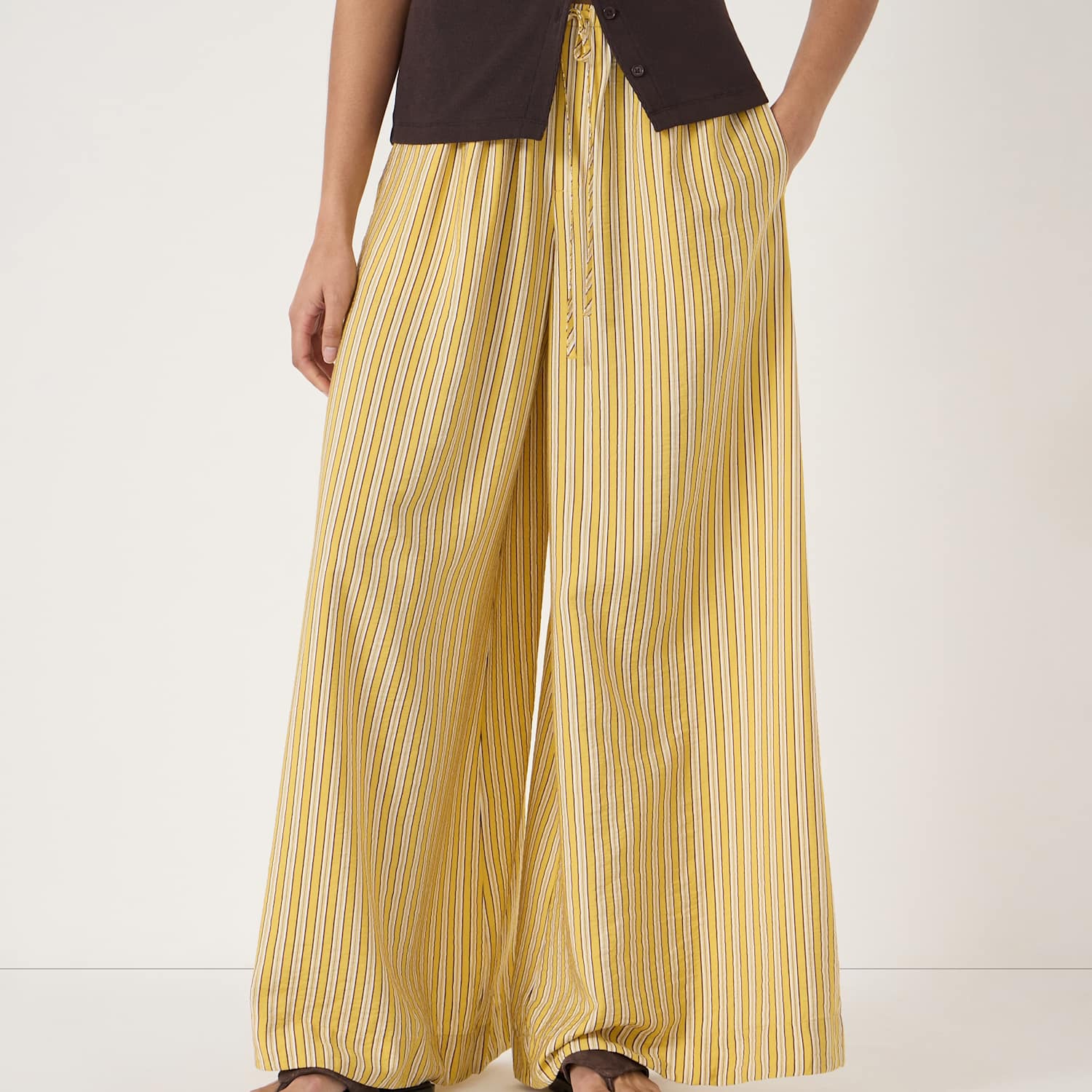 Hush Women's Striped Elasticated Waist Wide Leg Trousers - Small - Yellow Mix - Available at M&S