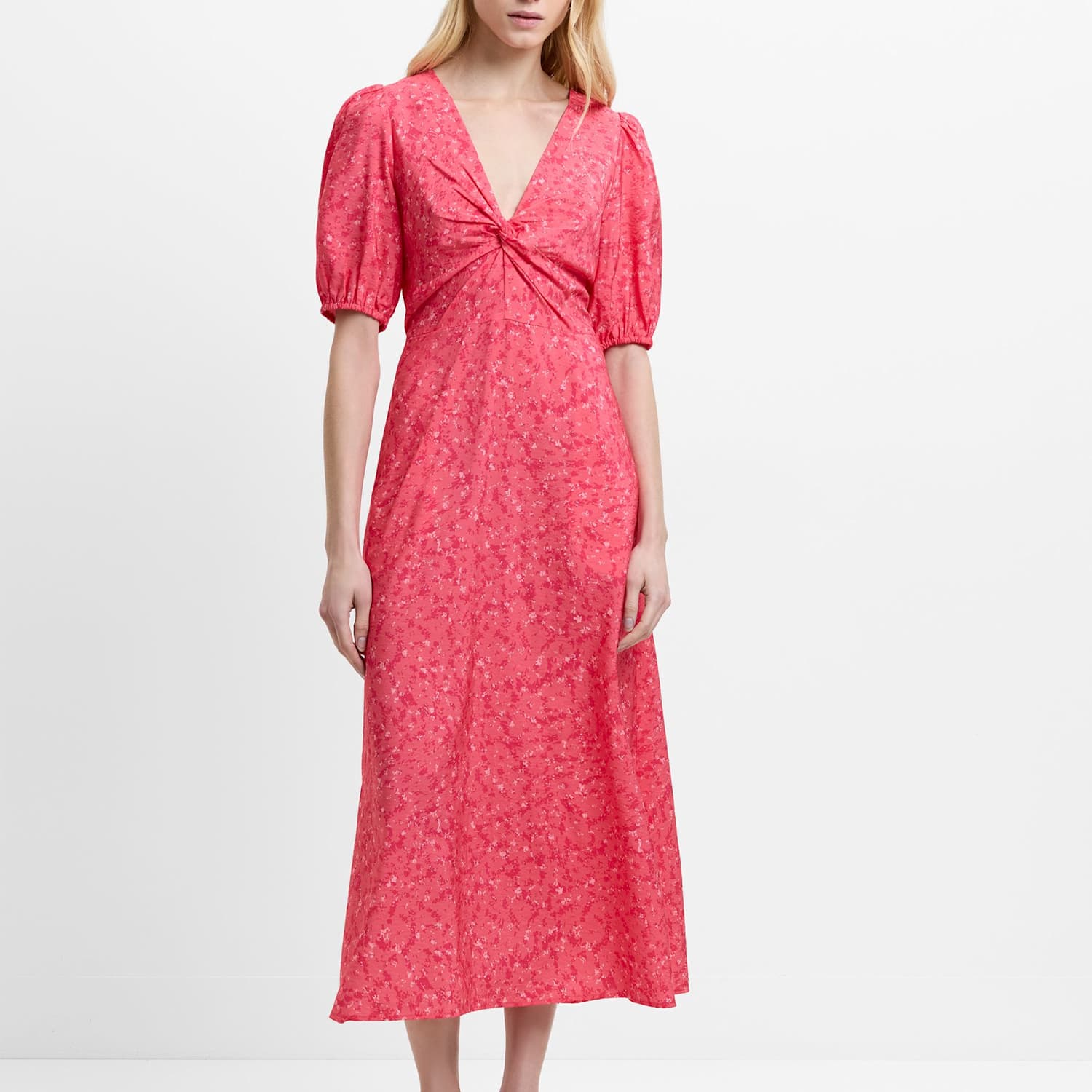 French Connection Women's Ditsy Floral V-Neck Midi Tea Dress - 8 - Pink Mix - Available at M&S