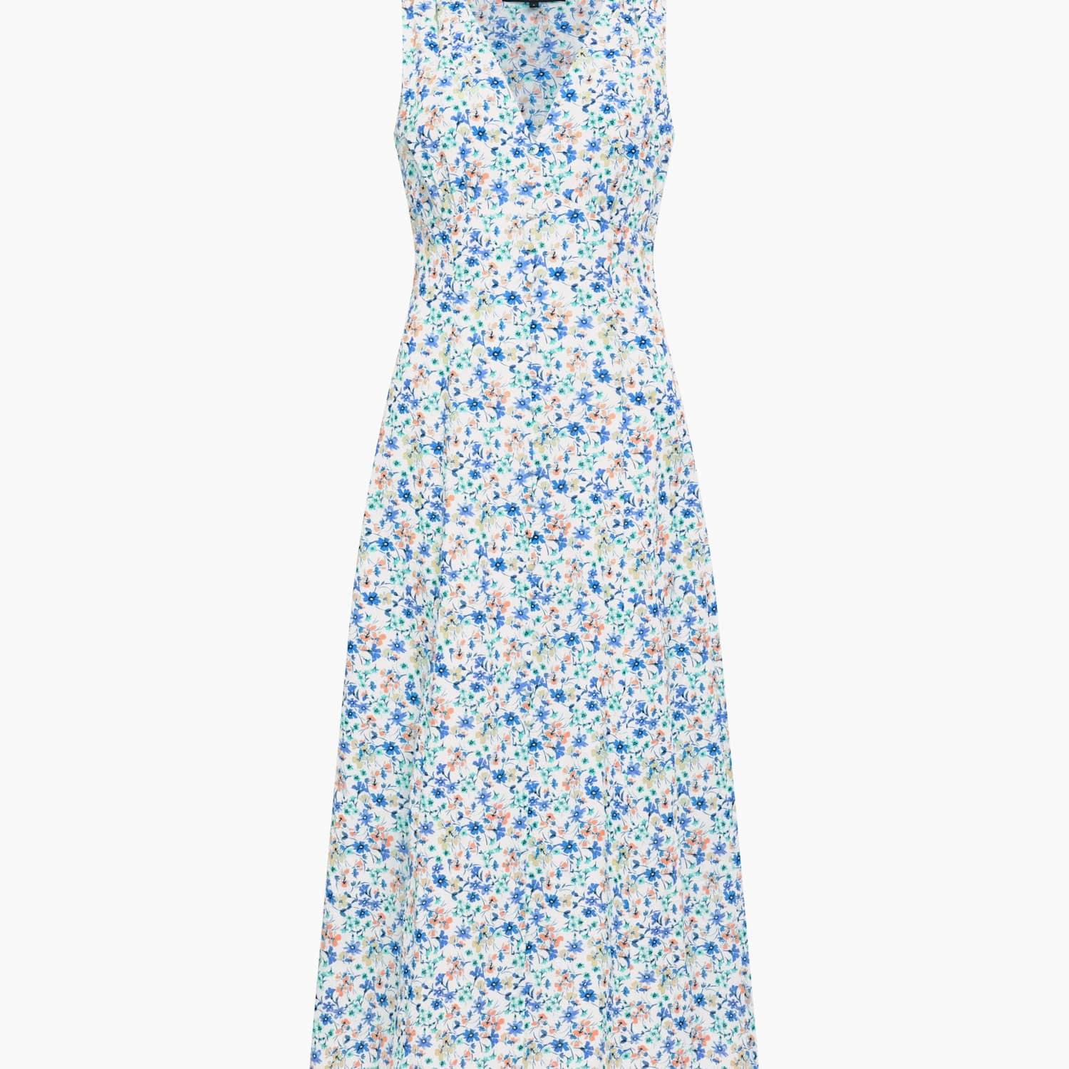French Connection Women's Pure Cotton Floral V-Neck Midi Skater Dress - 8 - Blue Mix - Available at M&S