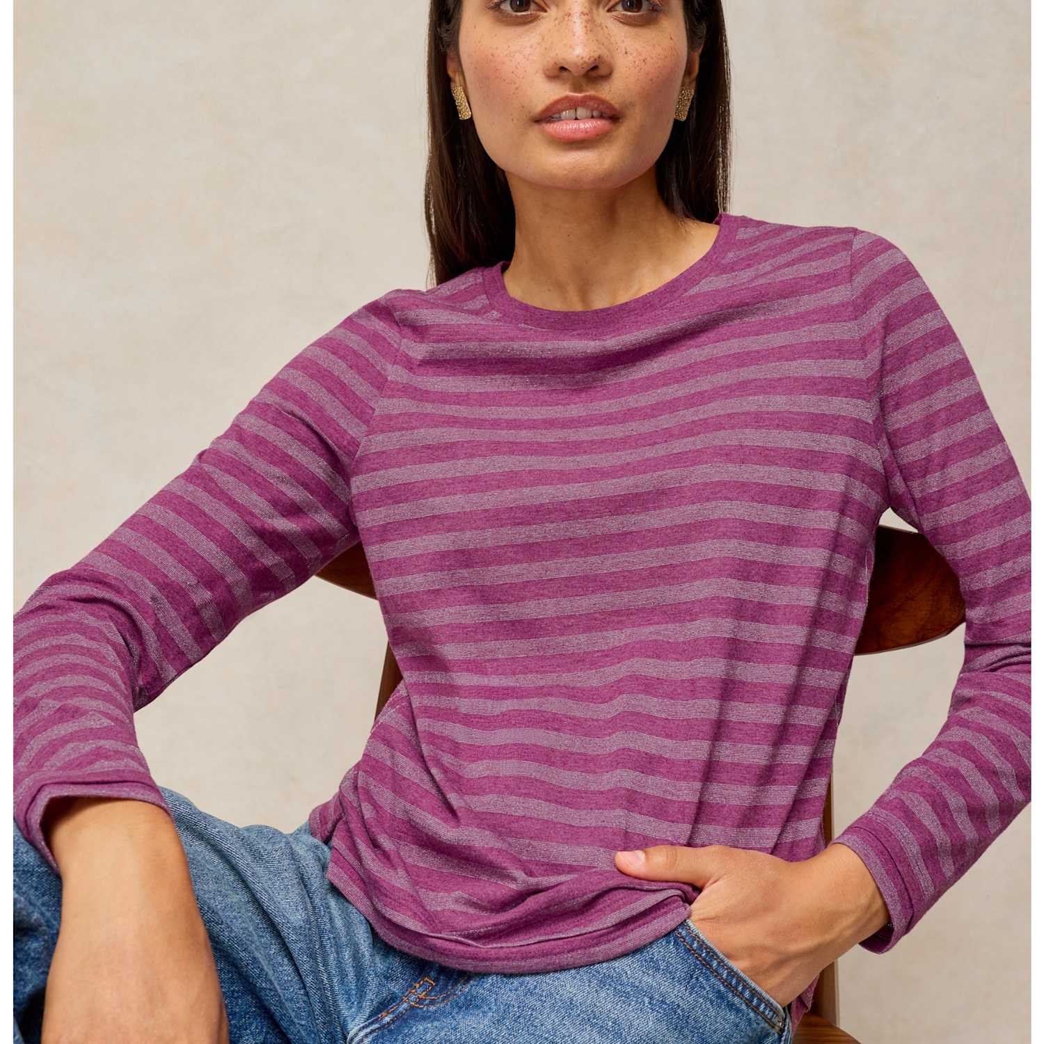 White Stuff Women's Clara Striped Sparkly T-Shirt - 10 - Pink Mix - Available at M&S