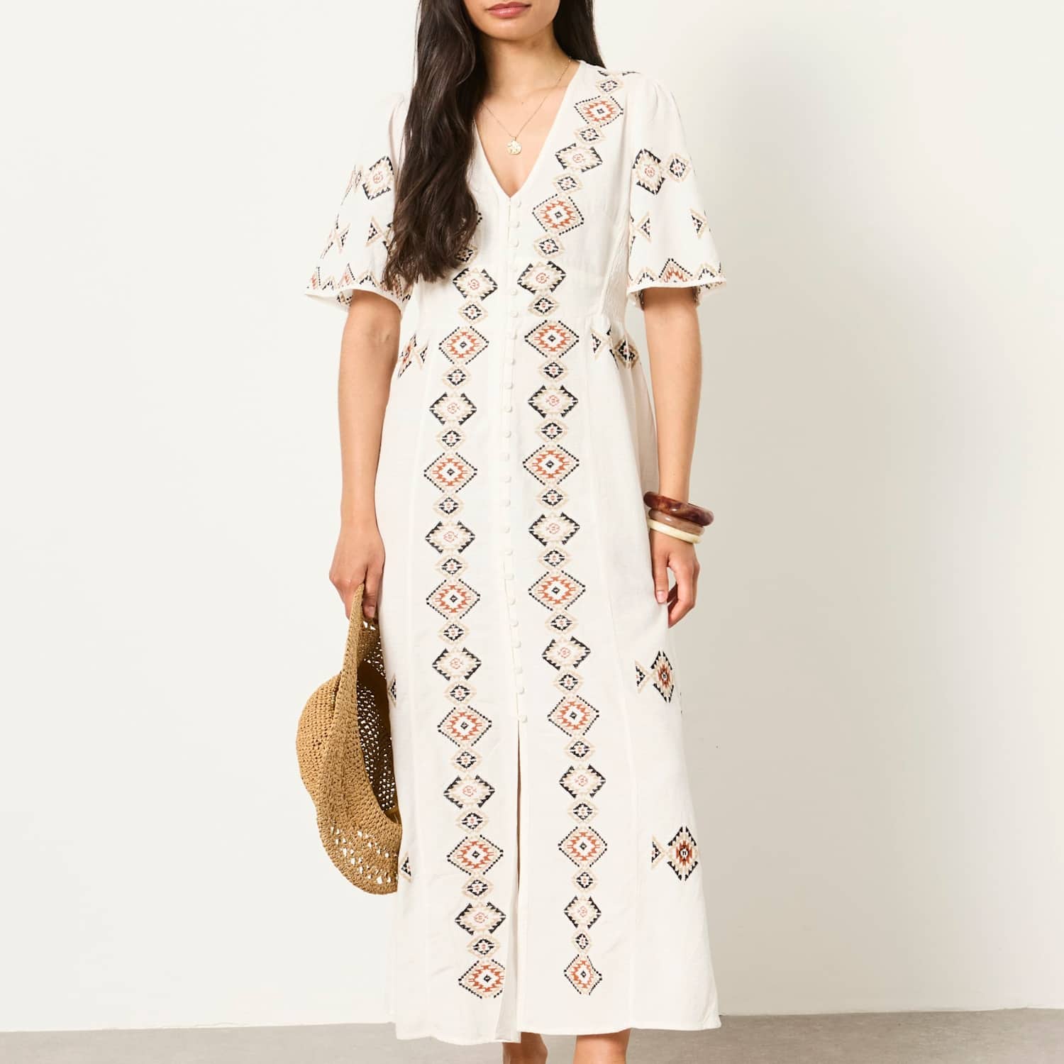 Fatface Women's SOLENE EMB MIDI DRES - 10 - Ivory Mix - Available at M&S