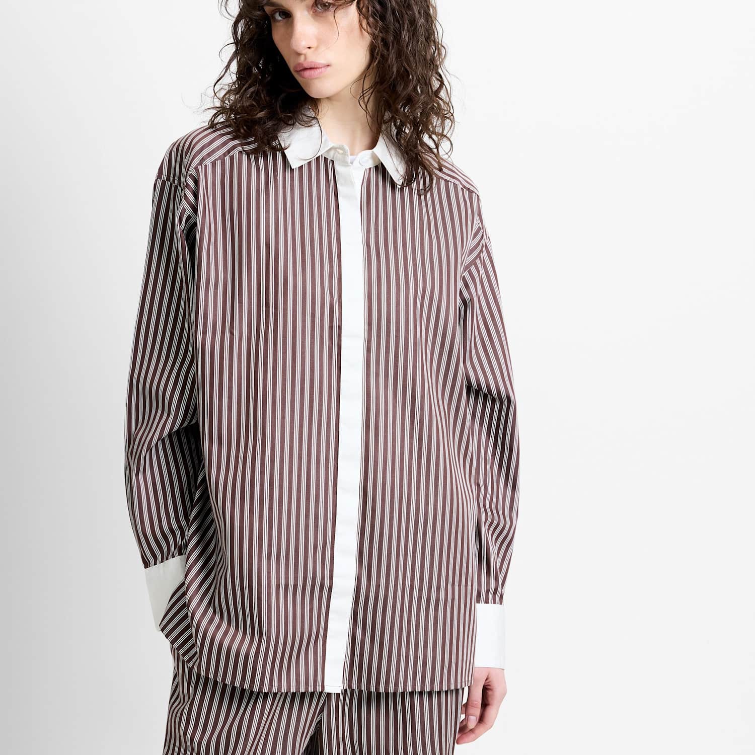 French Connection Women's Pure Cotton Striped Collared Shirt - Large - Brown Mix - Available at M&S