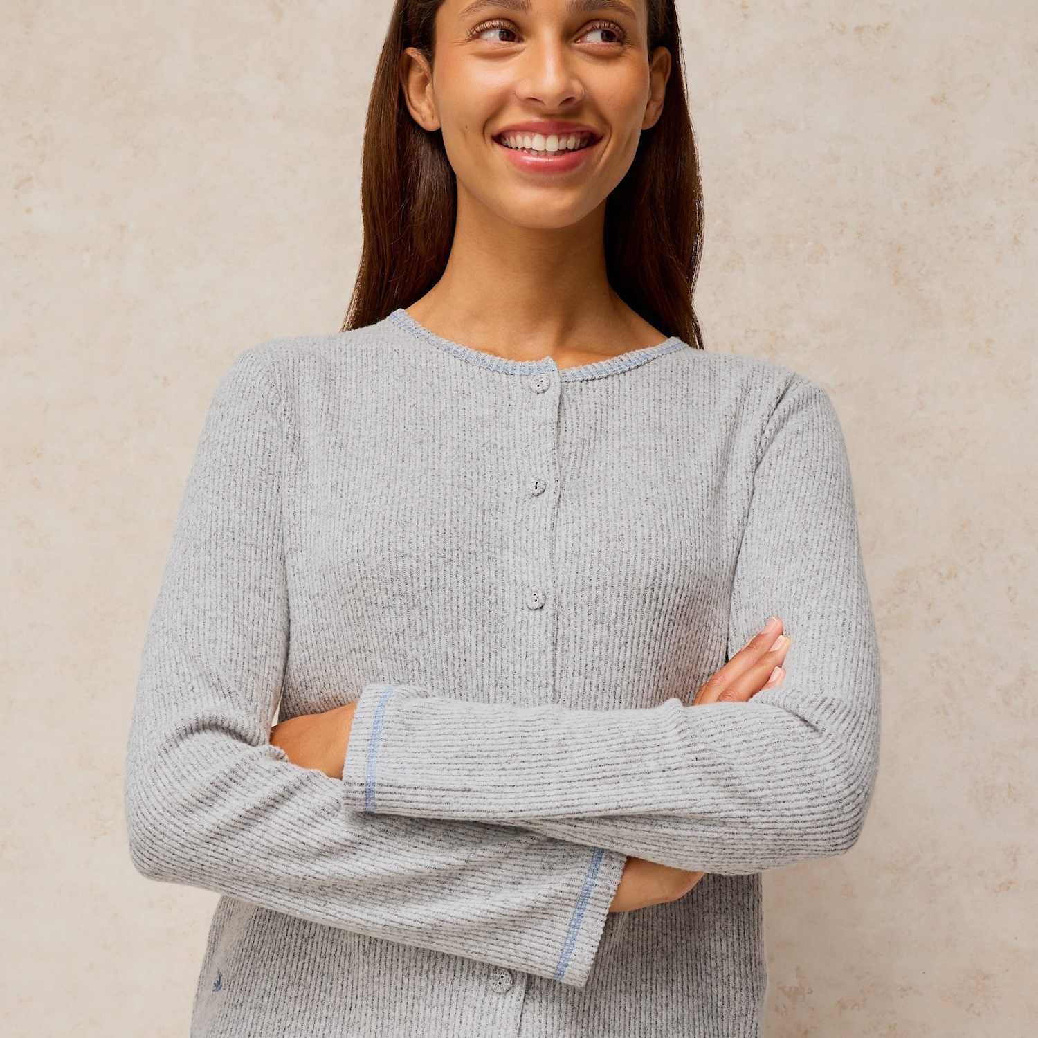 White Stuff Women's Cosy Ribbed Lounge Cardigan - Large - Grey - Available at M&S