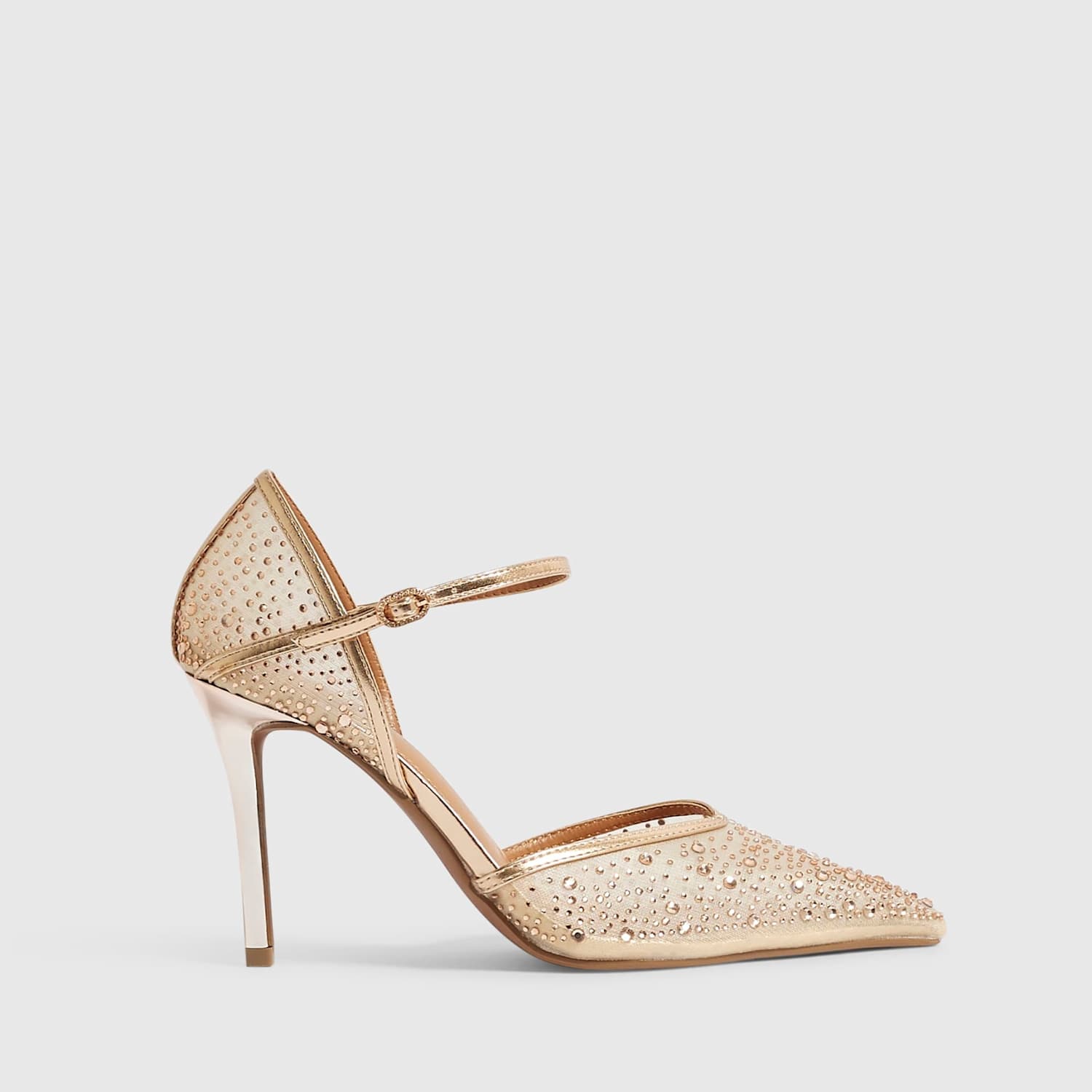 River Island Women's Embellished Ankle Strap Stiletto Court Shoes - 6 - Gold Mix - Available at M&S