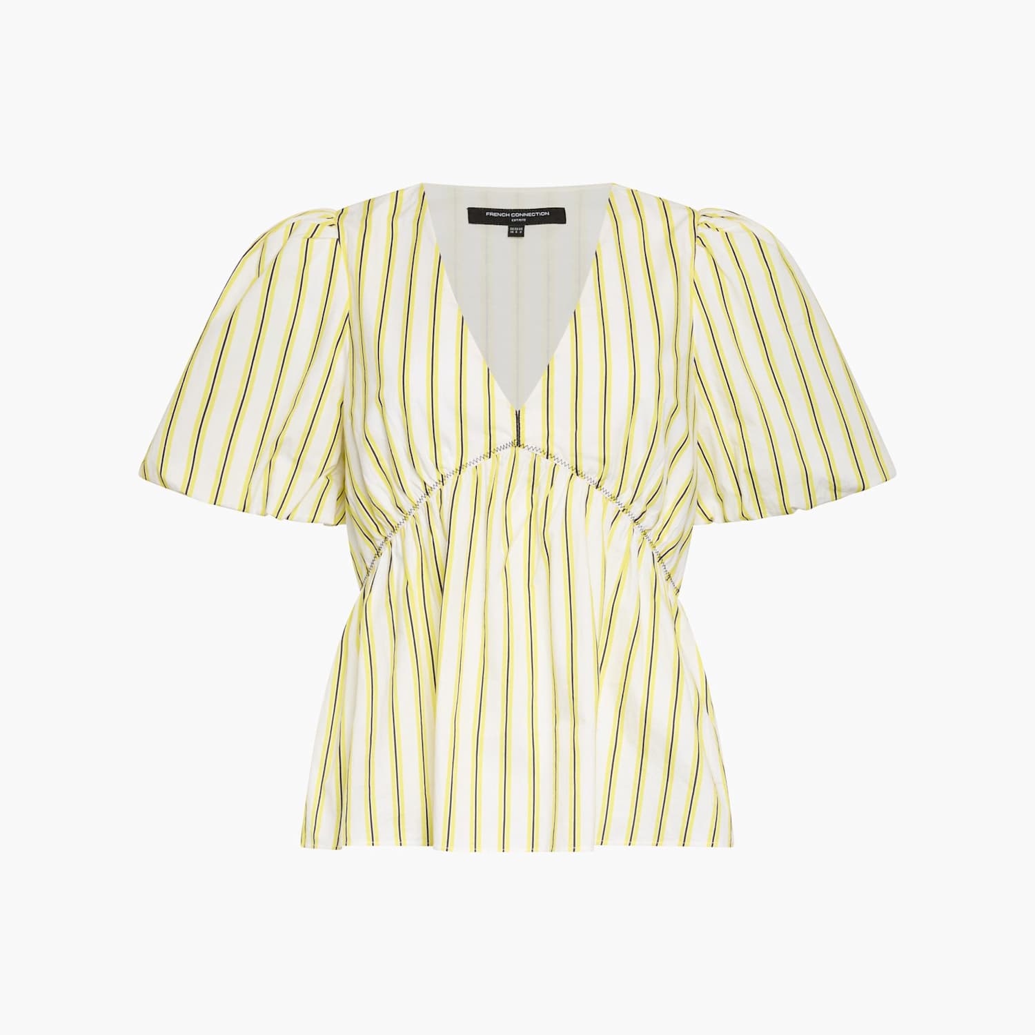 French Connection Women's Pure Cotton Striped V-Neck Peplum Top - 16 - Yellow Mix - Available at M&S