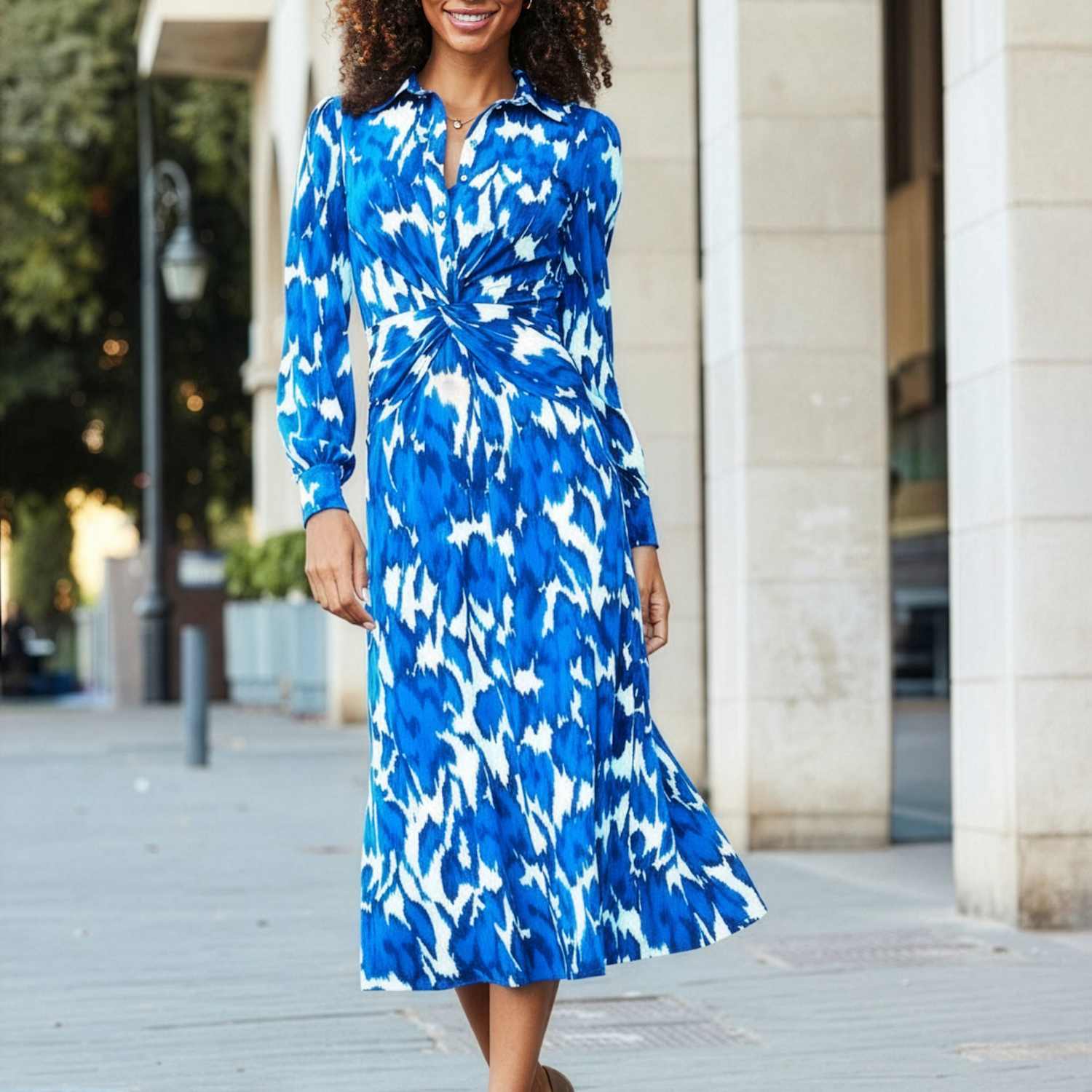 Sosandar Women's Floral Print Twist Front Midi Shirt Dress - 8 - Ivory Mix - Available at M&S
