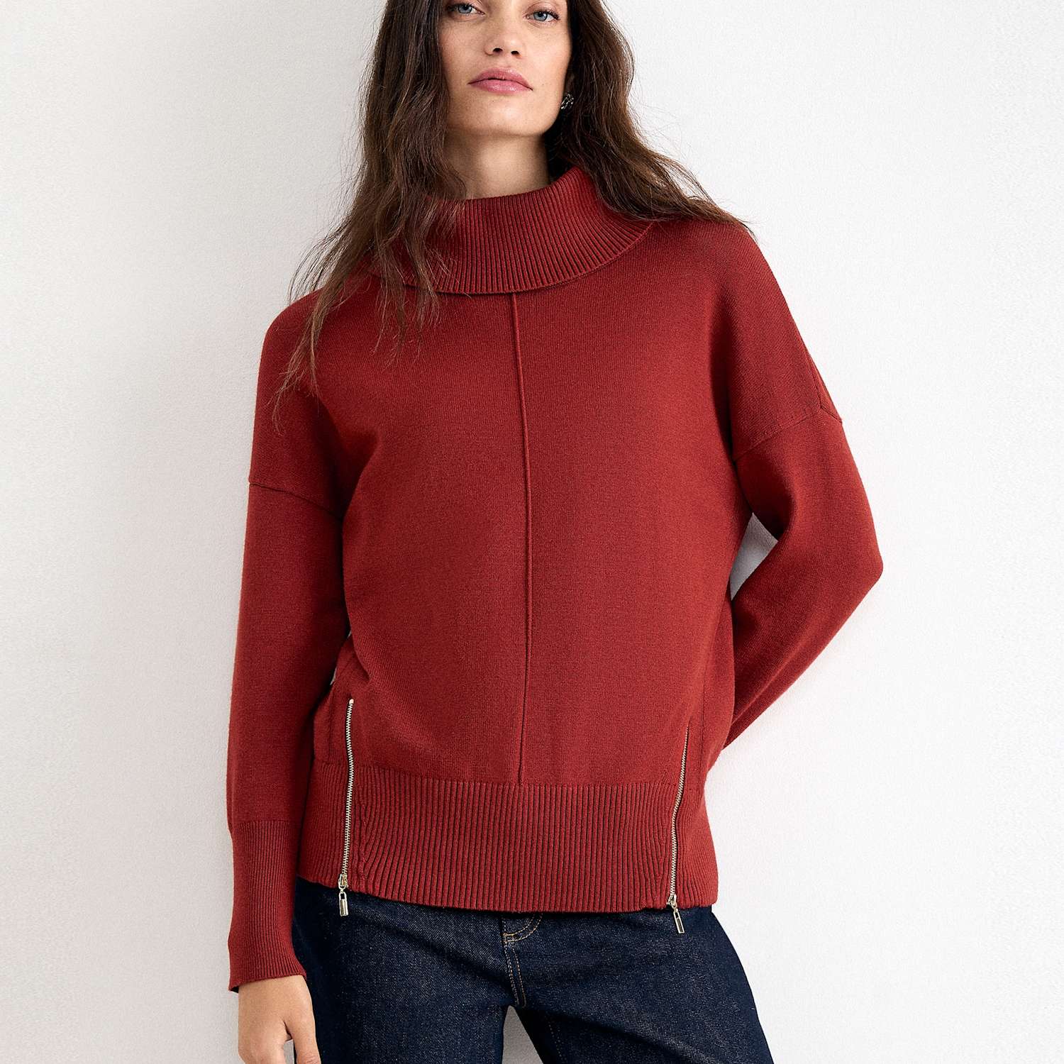 Phase Eight Women's Roll Neck Zip Detail Jumper - Small - Orange - Available at M&S
